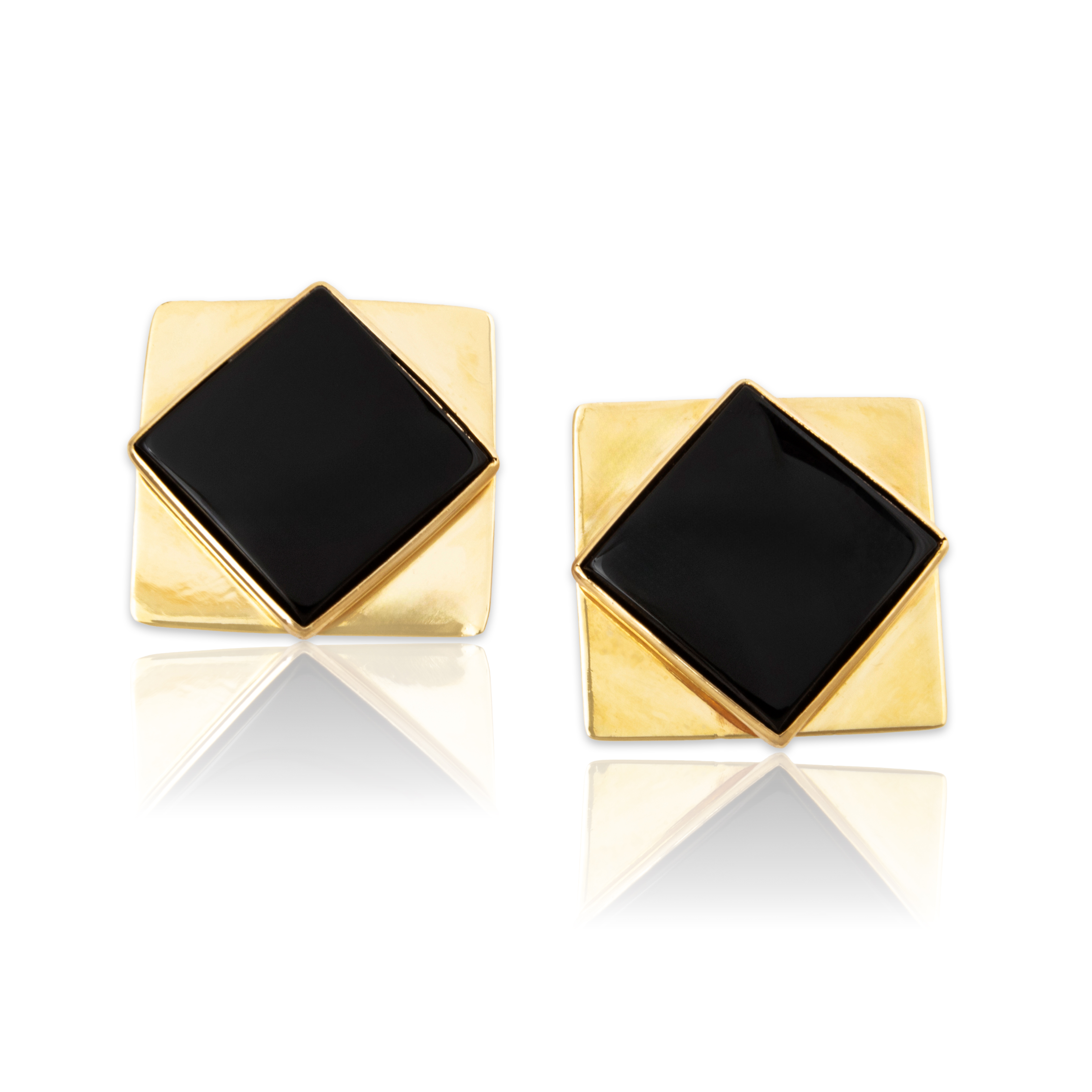 Vintage Large 14k Yellow Gold 5cttw Onyx Statement Squares Stud Earrings、mySite、hinf8tx79
