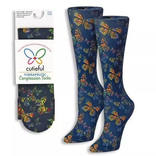 Therapeutic Compression Socks - Butterfly Blue Socks for Women、mySite、g9winljtr