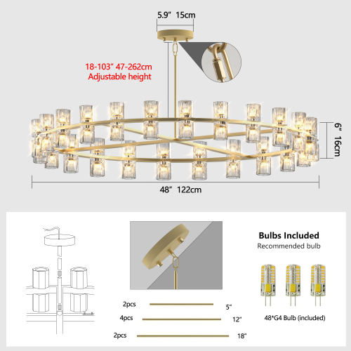 Modern 36" Gold Round Chandelier Light Fixture, K9 Crystal Chandeliers for Dining Room, Living Room, Dining Room Chandeliers Over Table, Chandelier for Bedroom, Foyer, Includes 36XG4 Bulbs、、eastwooduniform