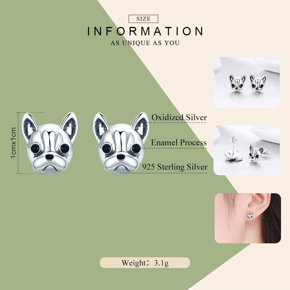 French Bulldog Stud Earrings - Sterling Silver、mySite、g9winljtr