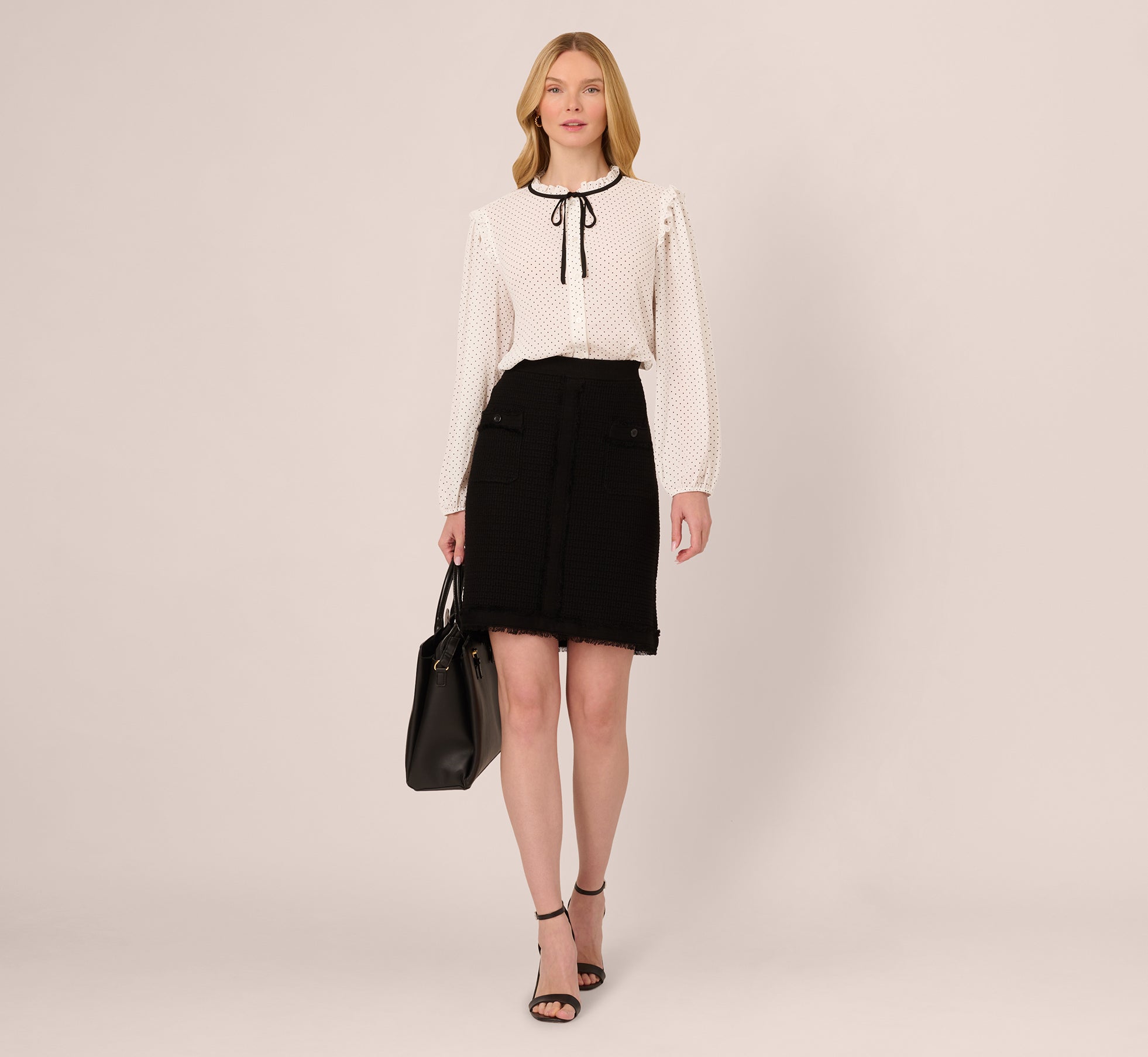 Bishop Sleeve Polka Dot Tie Neck Blouse In Ivory Miniature Dot、mySite、solidvoid