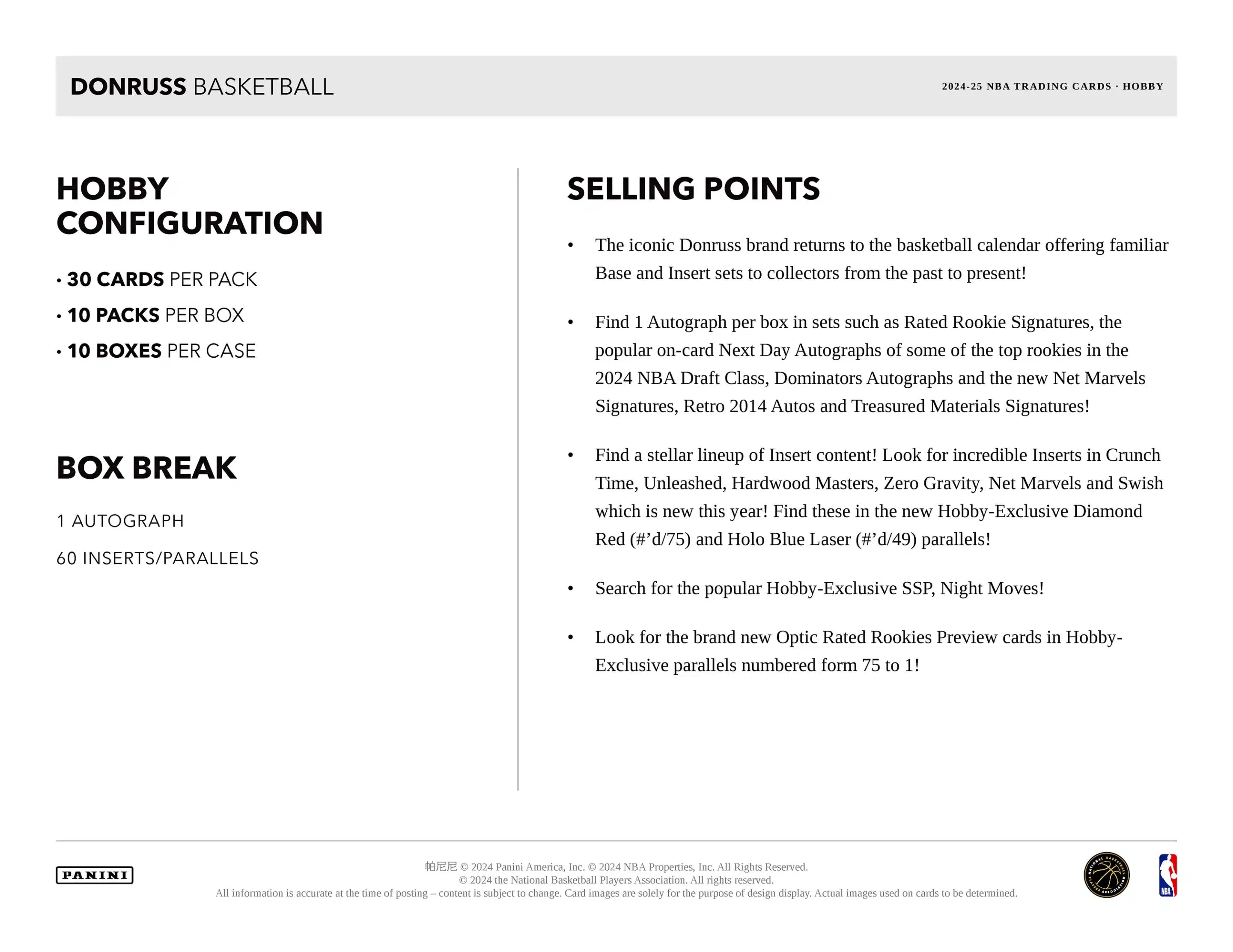 Panini Donruss NBA Basketball 2024/25 - Hobby Box、mySite、waistdrama