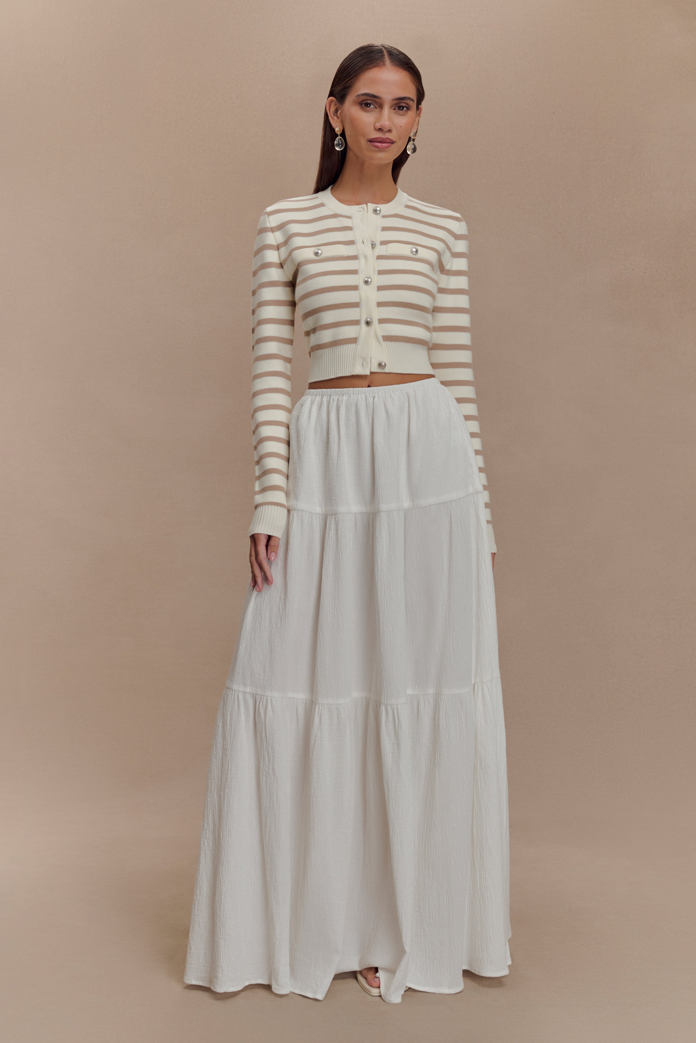 Tanner Striped Knit Cardigan - Nude/White、mySite、solidvoid