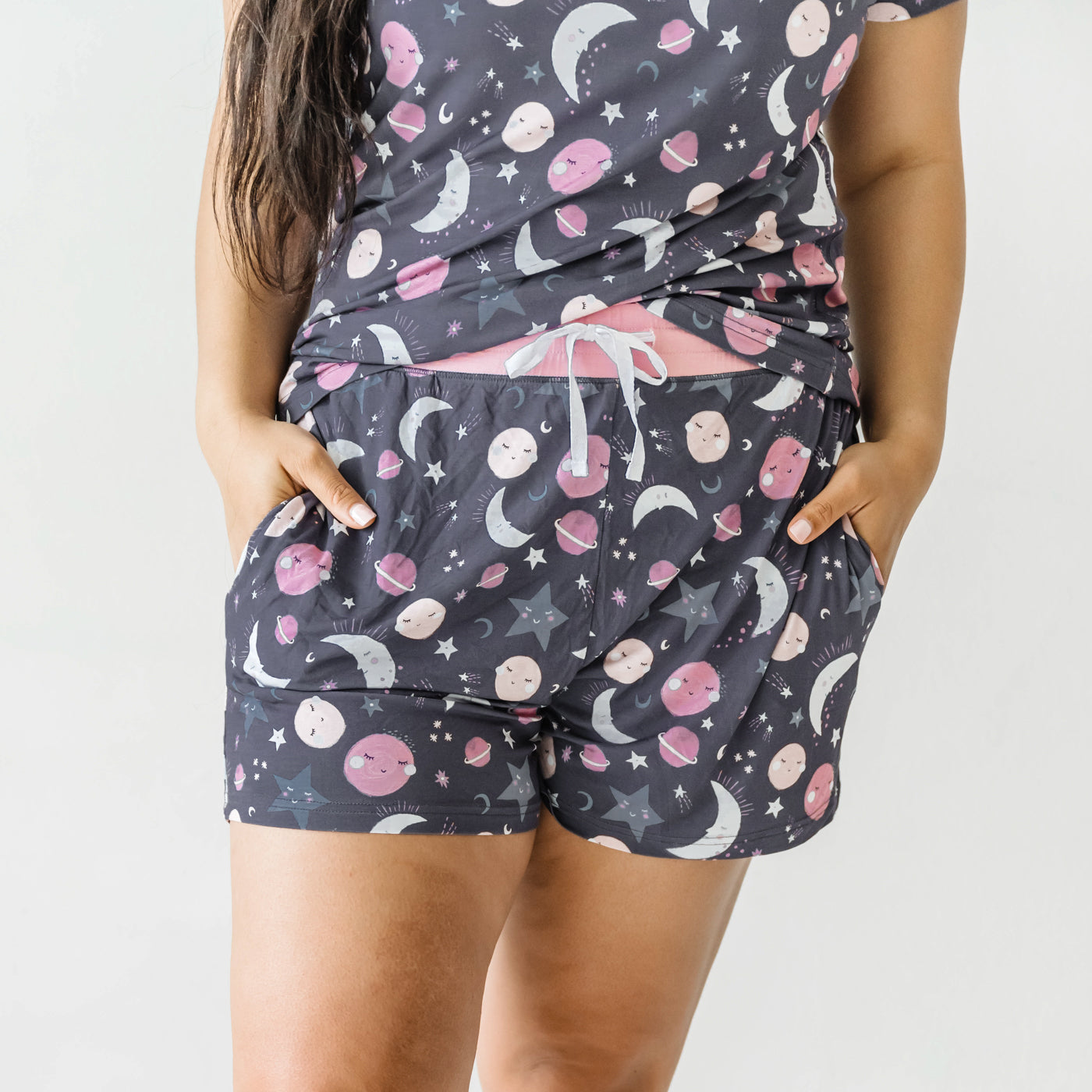 Pink To the Moon & Back Women's Pajama Shorts、mySite、g9winljtr