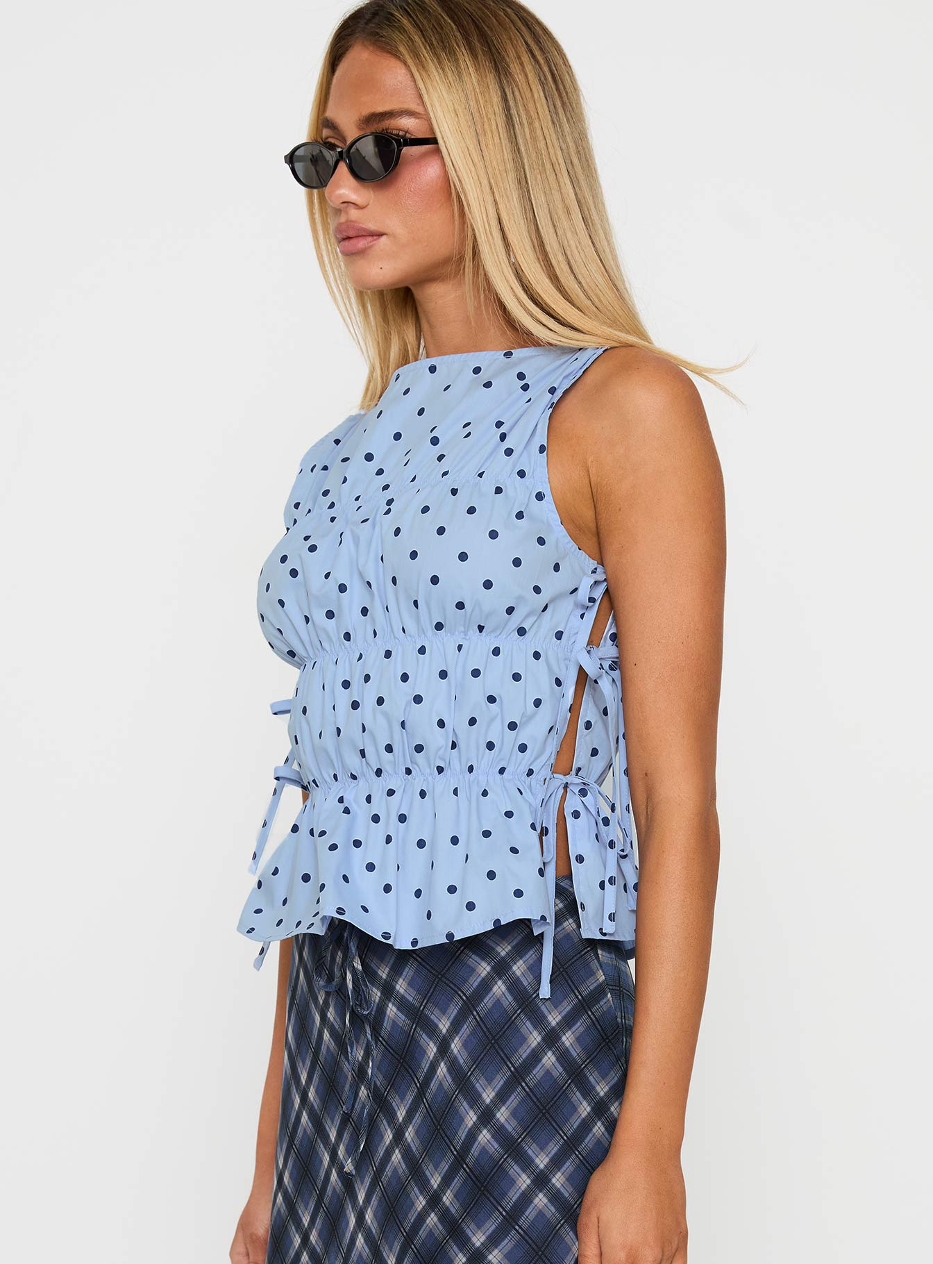 Endless Summers Tie Side Top Blue Polka Dot、mySite、solidvoid