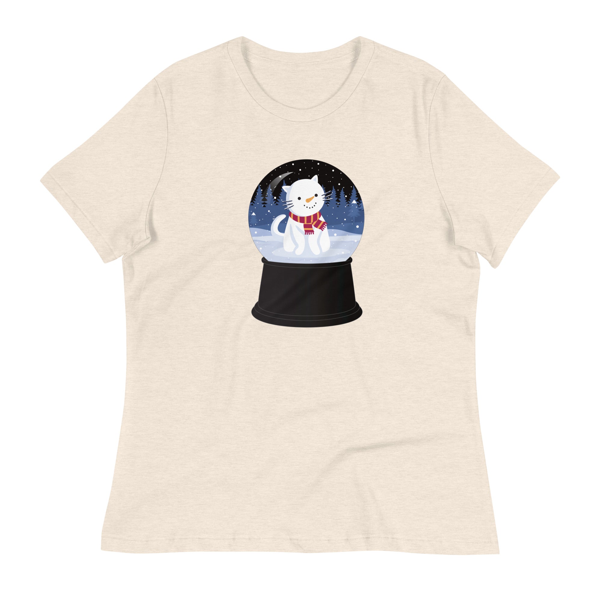Snowman Kitty Snow Globe Women's Relaxed T-Shirt、mySite、camillekostekn
