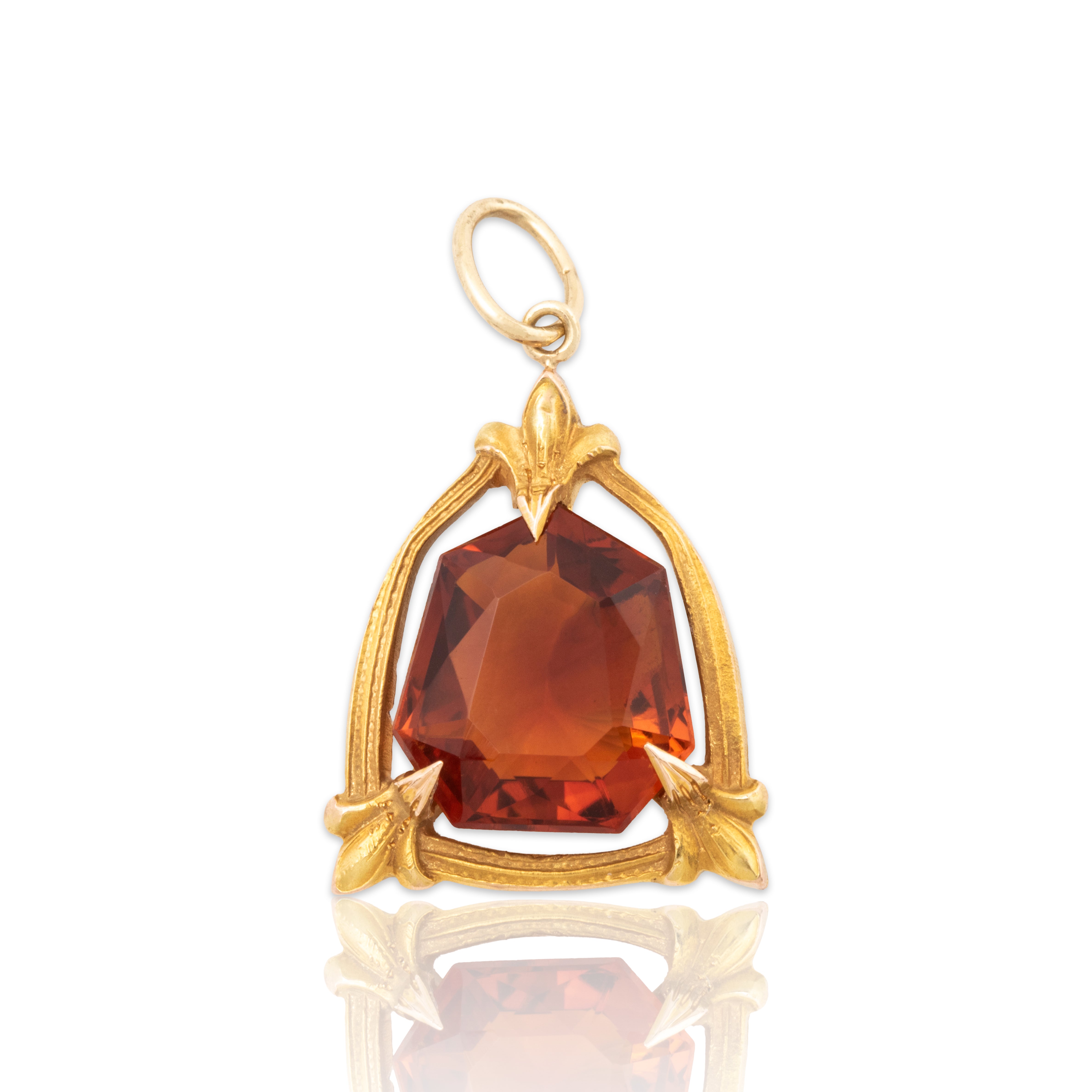 Rare Antique 14k Yellow Gold 2.02ct Fancy Shield Cut Citrine Charm Pendant、mySite、hinf8tx79