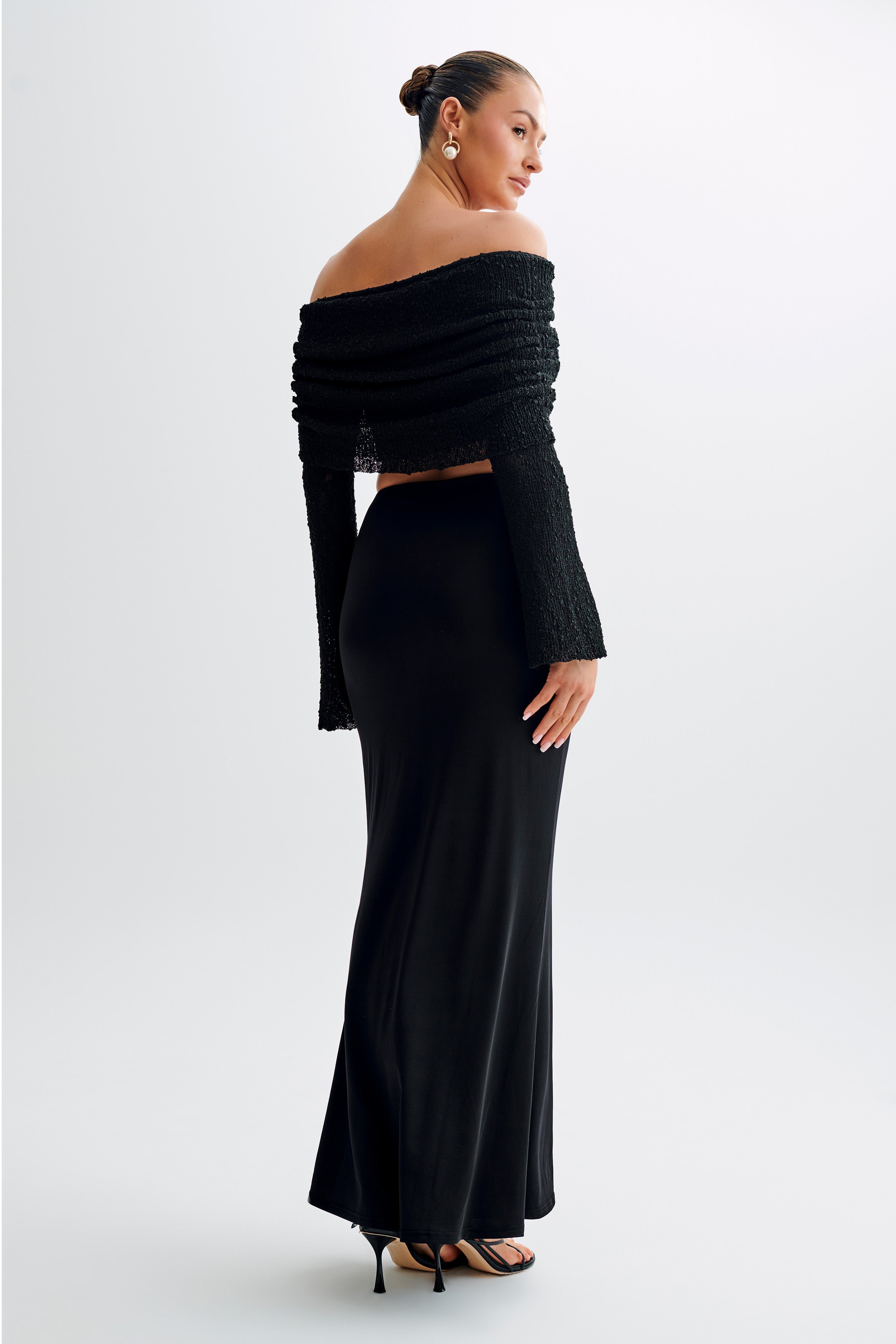 Marisol Off Shoulder Boucle Top - Black、mySite、solidvoid