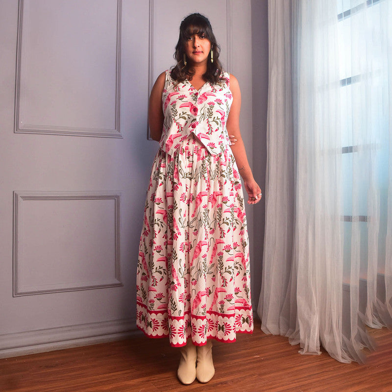 Cotton Co Ord Set For Women | Vest & Skirt | Block Print | Pink、mySite、camillekostekn