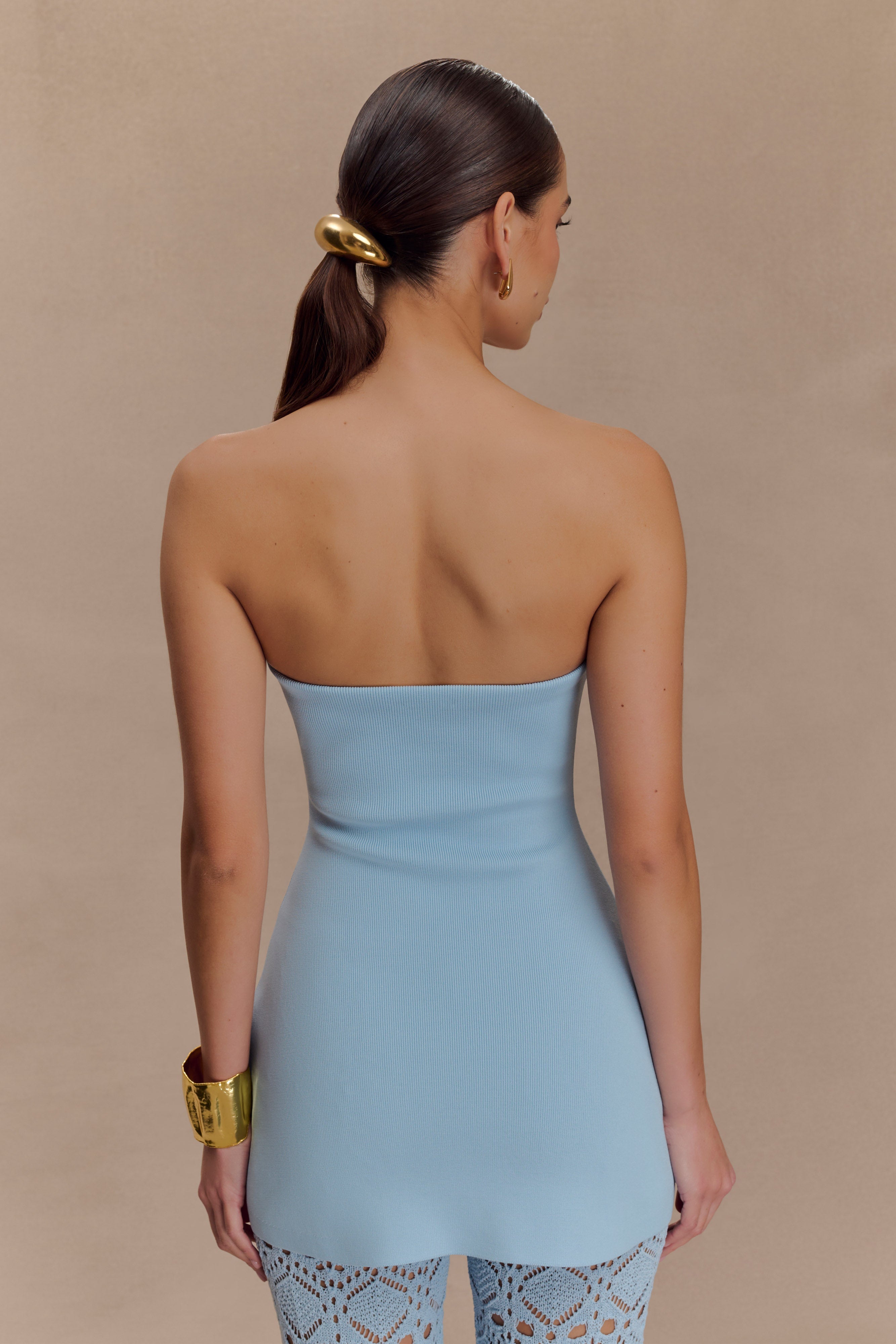 Anette Bandage Knit Strapless Top - Sky Blue、mySite、solidvoid