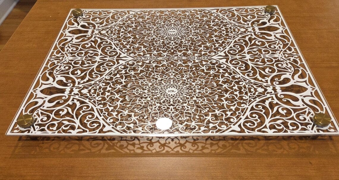 Intricate Paper Cut Glass Challah Board by Sketch Blue Studio - Gold, White or Silver、mySite、topwebapps
