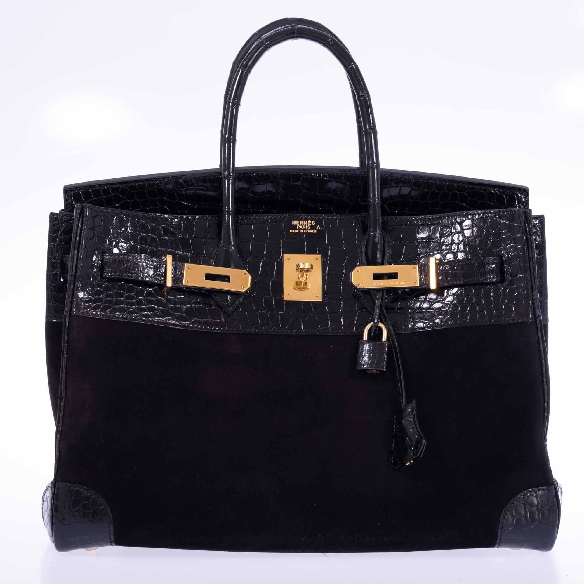 Hermès Birkin 35 Black Veau Doblis Suede & Black Porosus Crocodile Gold Hardware、mySite、garminoutage.com