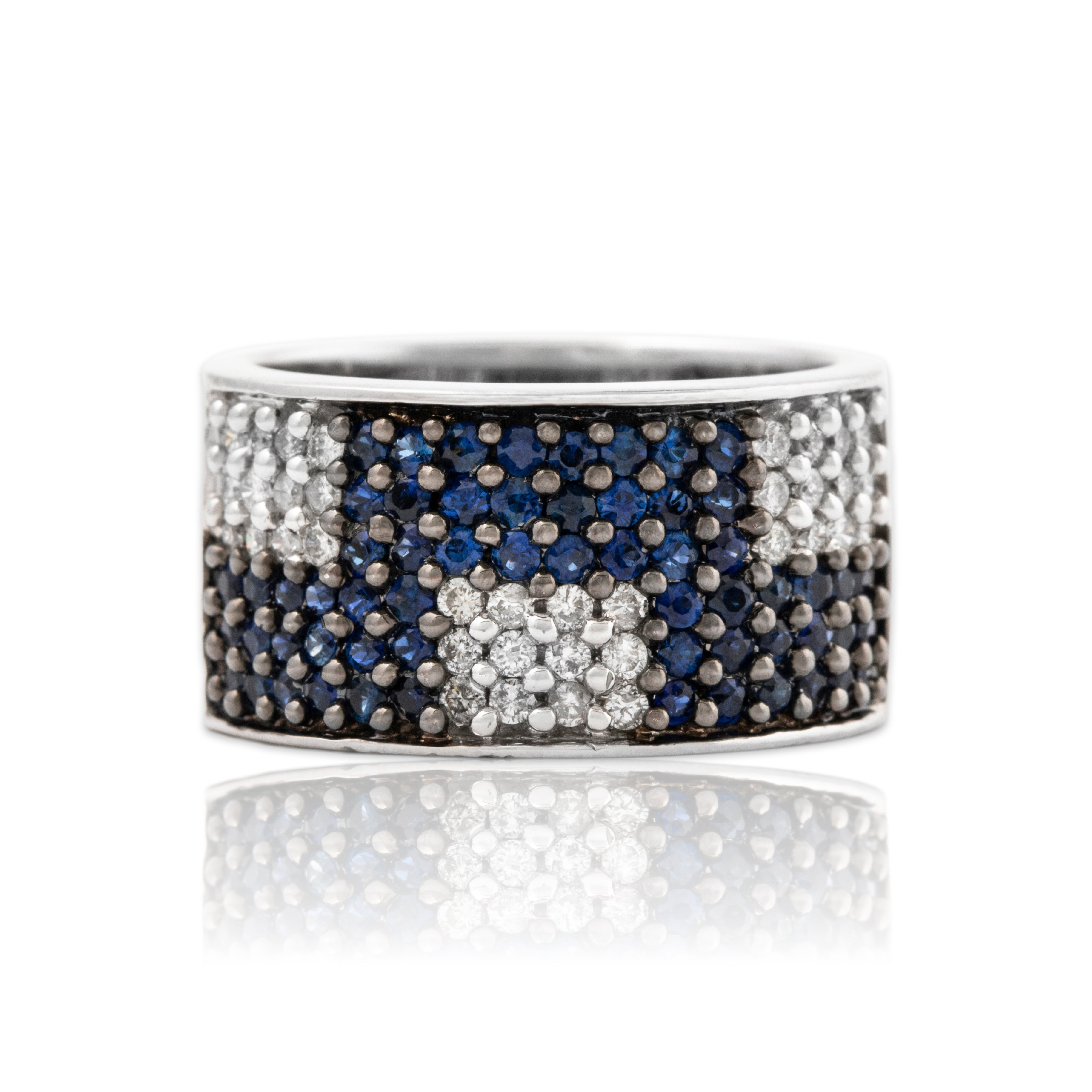 Vintage Heavy 14k White Gold 1.2cttw Sapphire .648cttw Diamond Wide Band Ring、mySite、hinf8tx79