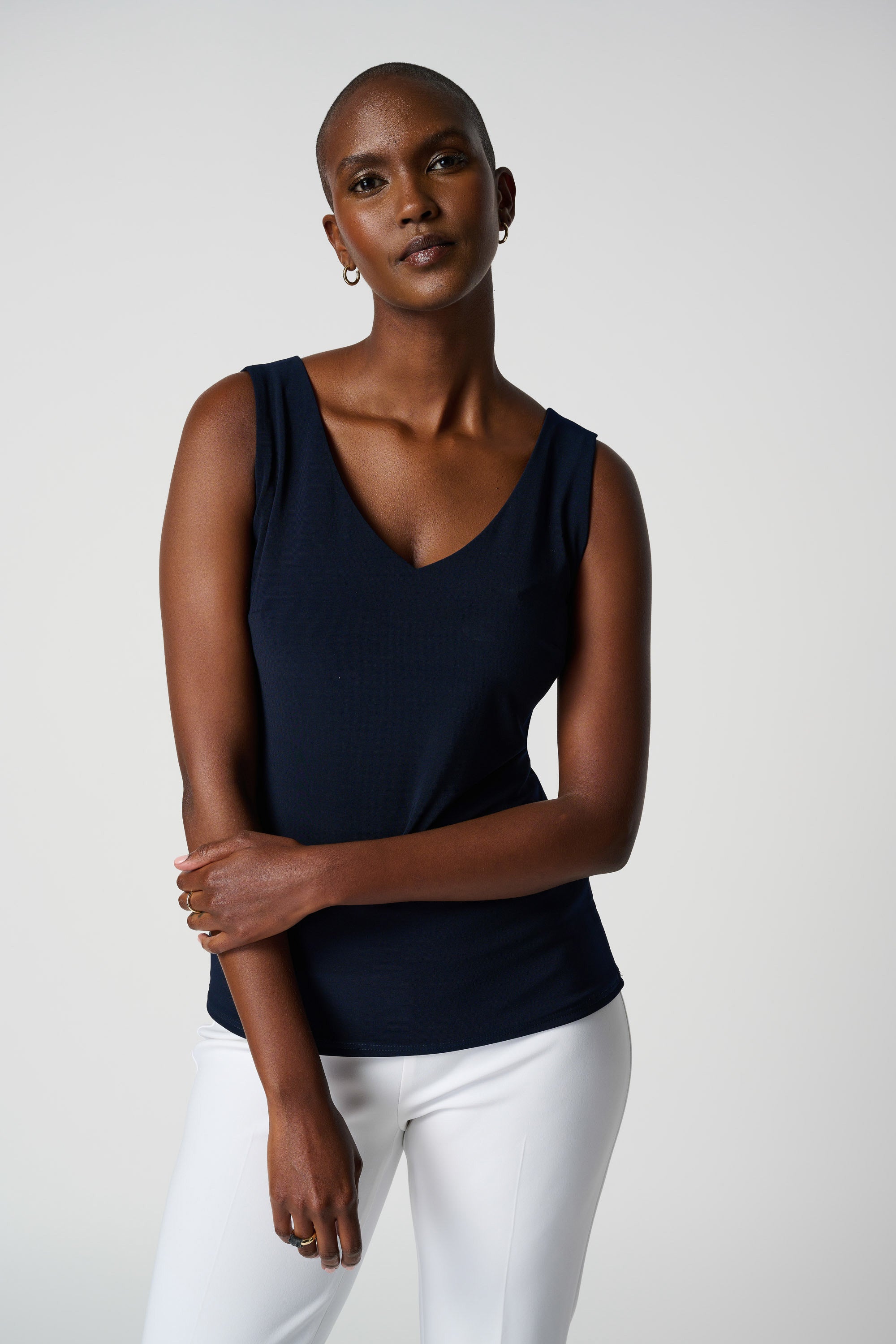 Joseph Ribkoff V-Neck Tank, Midnight Blue、mySite、noshort