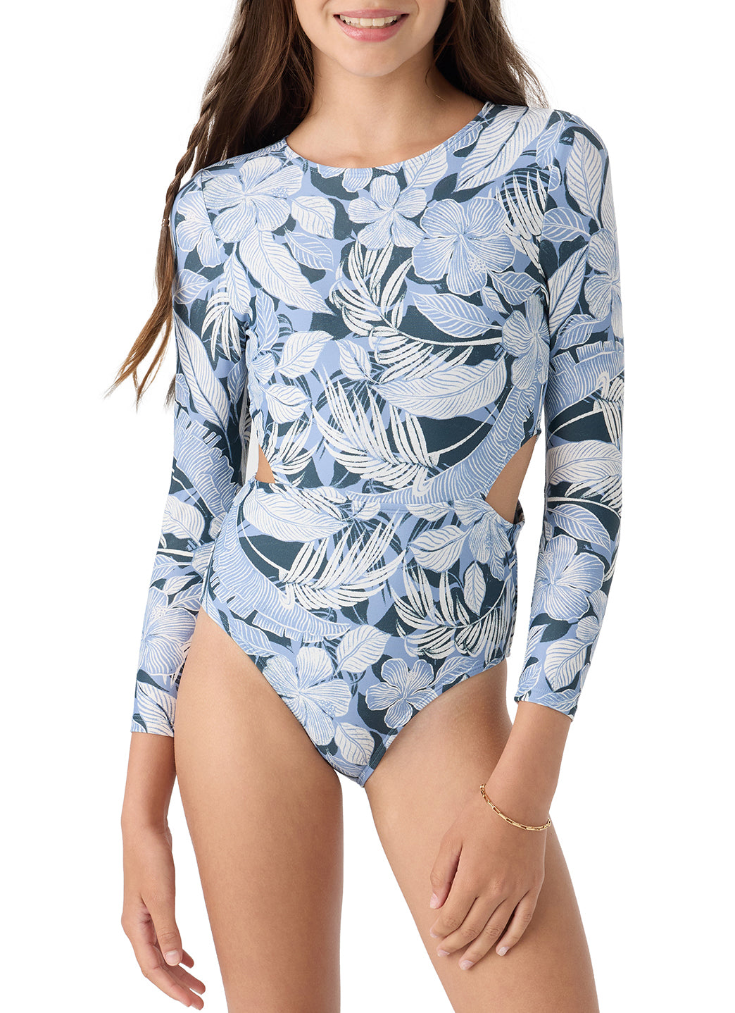 O'Neill Girls' Palmetto Tropical Cut Out Long Sleeve Surf Suit (Big Kid)、mySite、noshort