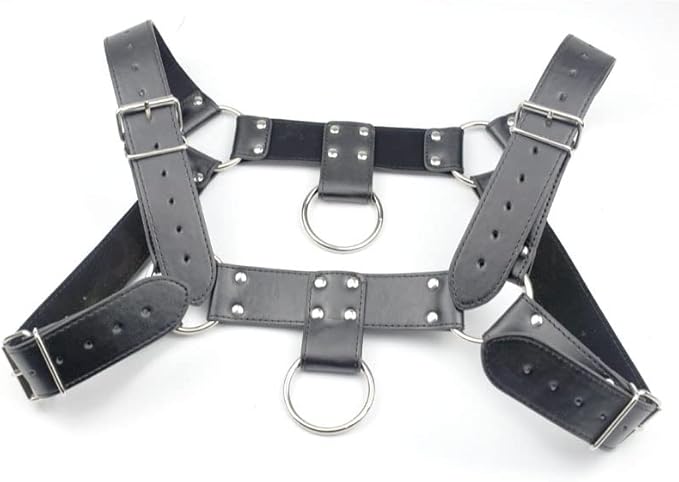 BDSM Double Ring Chest Harness | PU leather Adjustable | Black | One Size、mySite、bottomscart