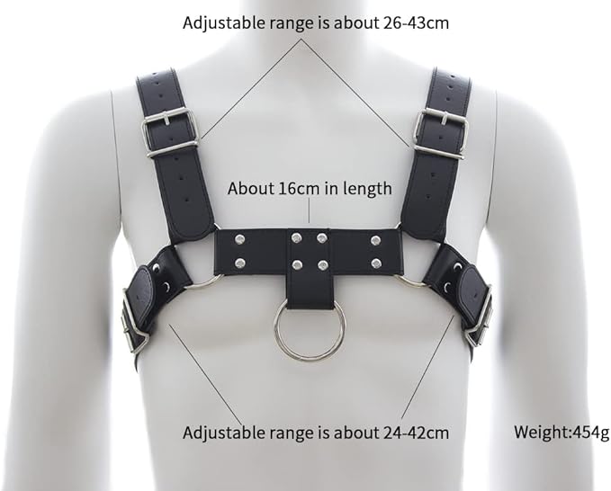 BDSM Double Ring Chest Harness | PU leather Adjustable | Black | One Size、mySite、bottomscart