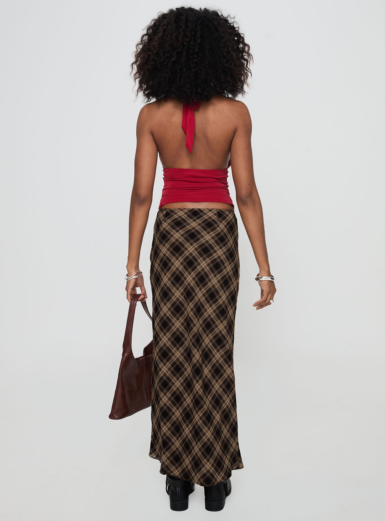 Hayze Maxi Skirt Brown Check、mySite、solidvoid