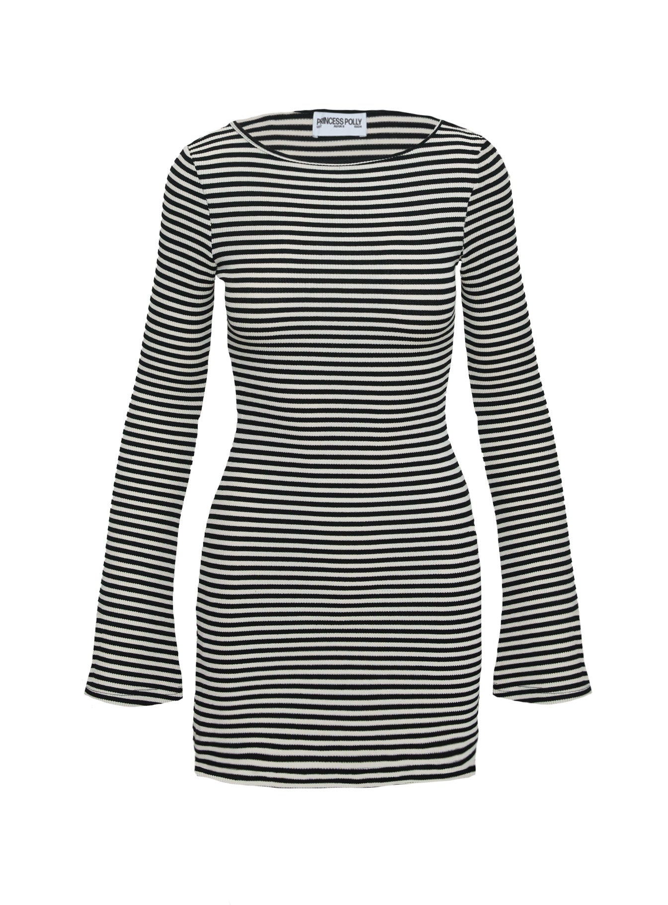 Bryanna Long Sleeve Mini Dress Black / White、mySite、solidvoid