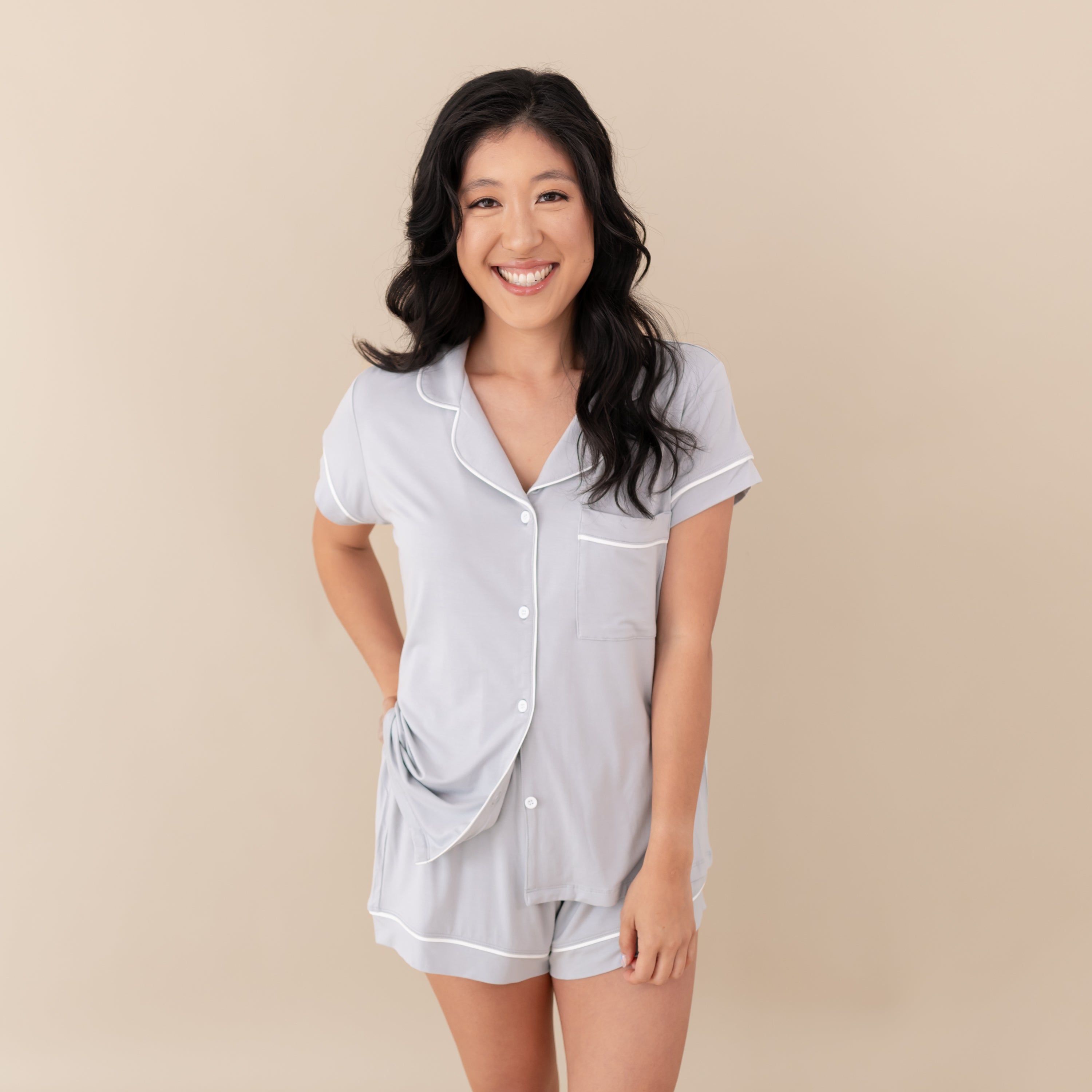  Women’s Short Sleeve Pajama Set in Storm with Cloud Trim、mySite、layawaytickets