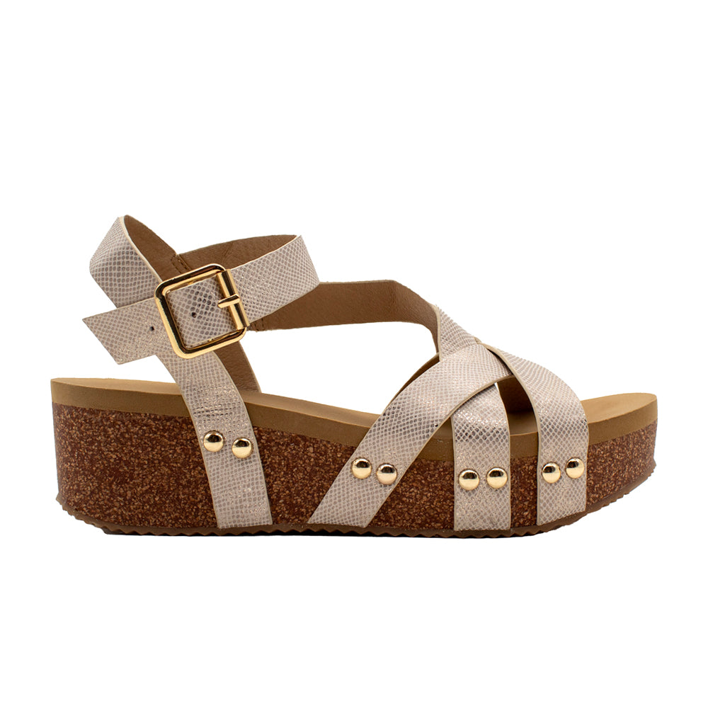 Sandcastle Metallic Ankle Strap Wedge Sandals、mySite、gtrtttuynbv