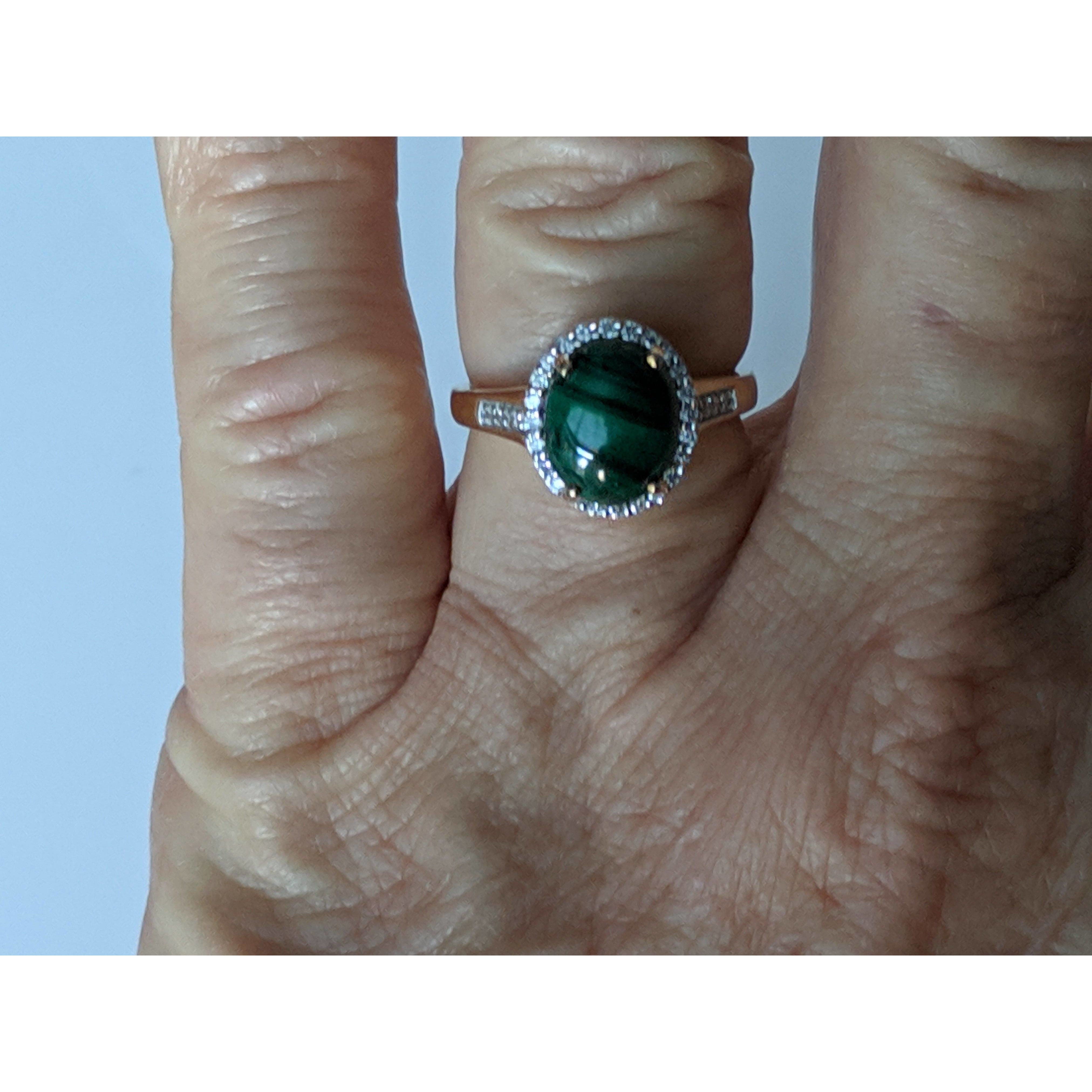 Malachite & Diamond Halo Ring in 10K Yellow Gold-Perfect and Affordable Engagement Ring!、mySite、g9winljtr
