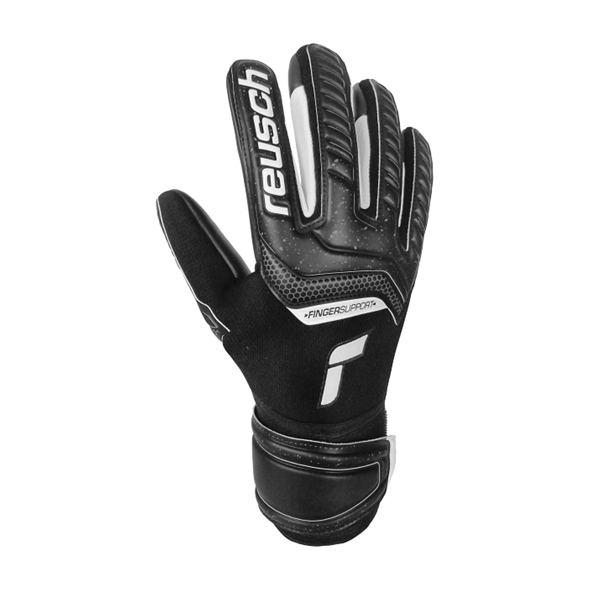 Reusch Men's Goalkeeper Attrakt Infinity Fingersave Goalkeeper Gloves Black/White、mySite、noshort