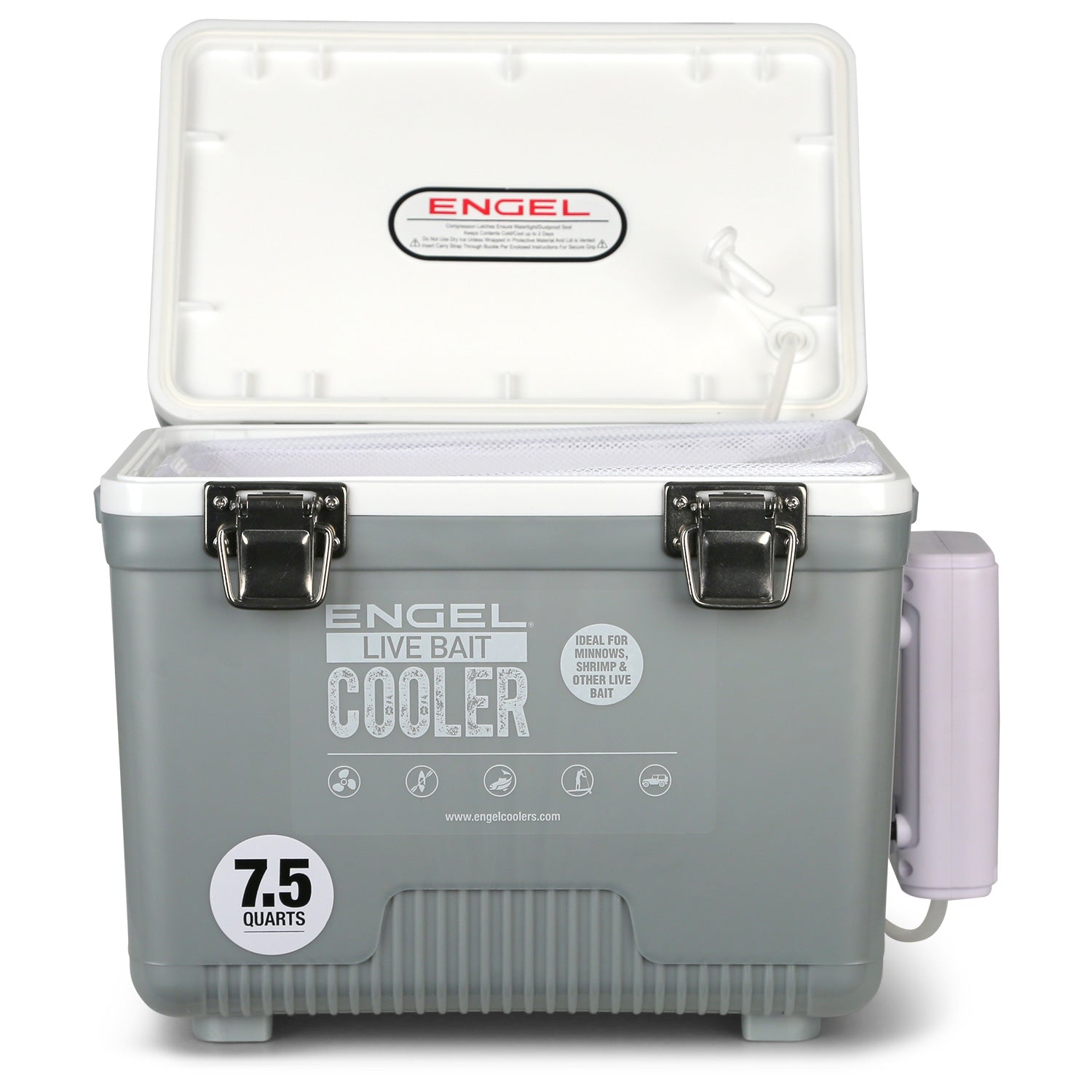 Engel 7.5Qt Live bait Pro Cooler with AP3 Rechargeable Aerator & Stainless Hardware、mySite、noshort