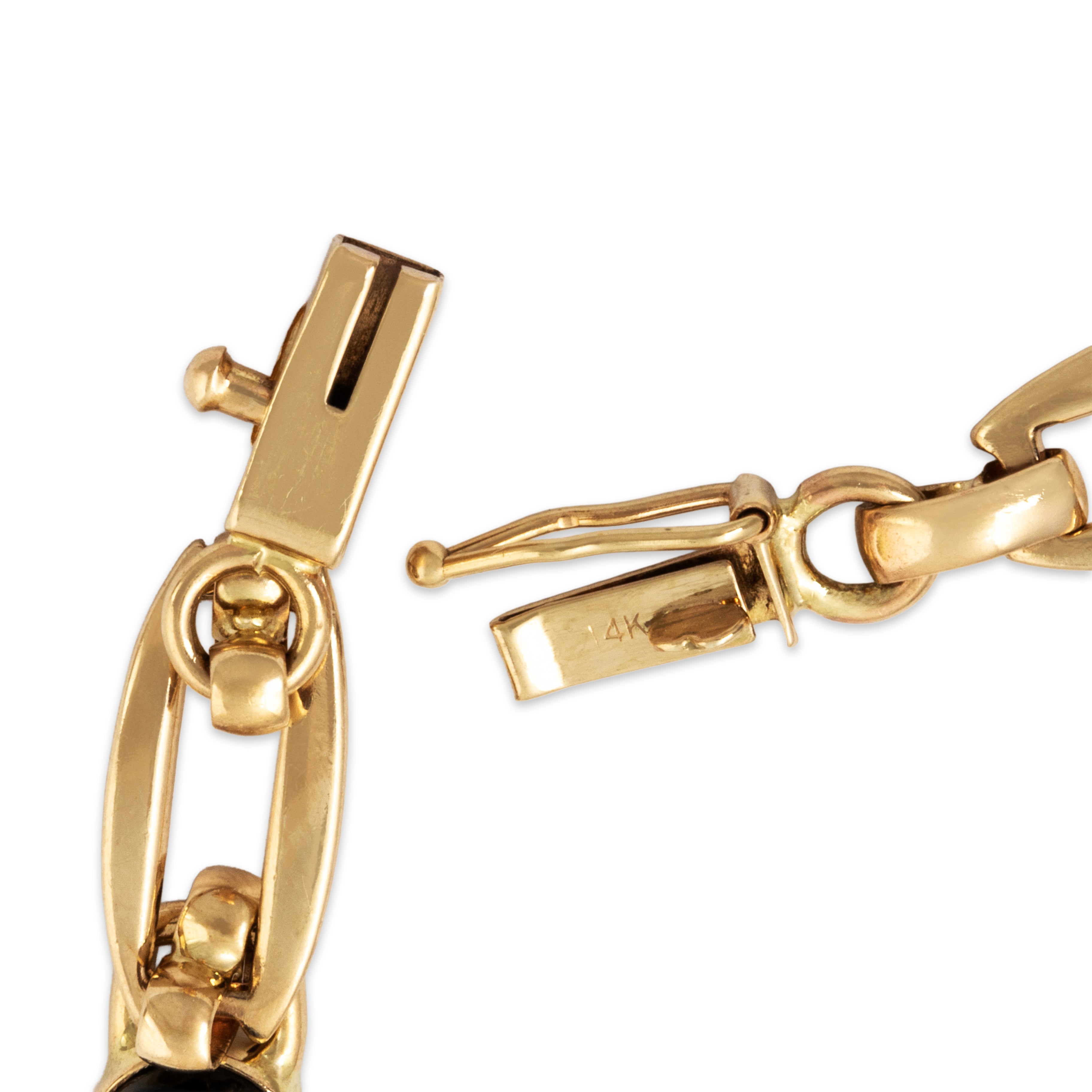 Vintage 14k Yellow Gold 3.7cttw Onyx Oblong Link Bracelet 7.25、mySite、hinf8tx79