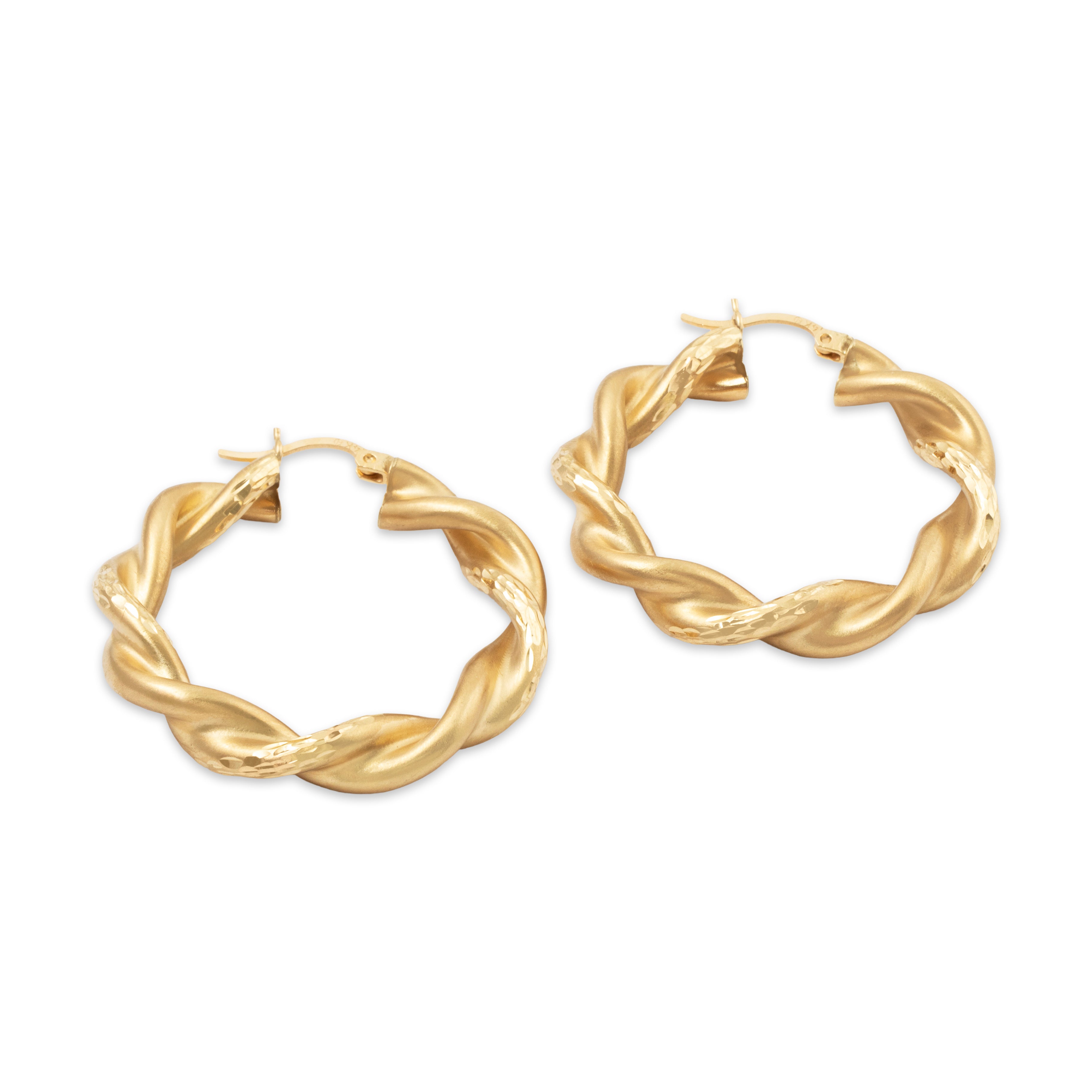 Vintage Large 14k Yellow Gold Satin Sparkling Twists Hoop Earrings、mySite、hinf8tx79