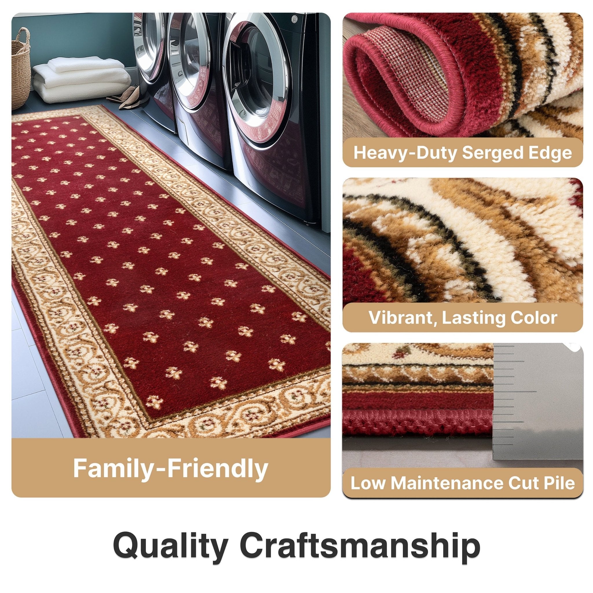 Custom Size Hallway & Stair Runner Fleur de Lis Traditional Red 27 Inch Wide x Choose Your Custom Length Runner Rug、mySite、gigharbornorthrealestate