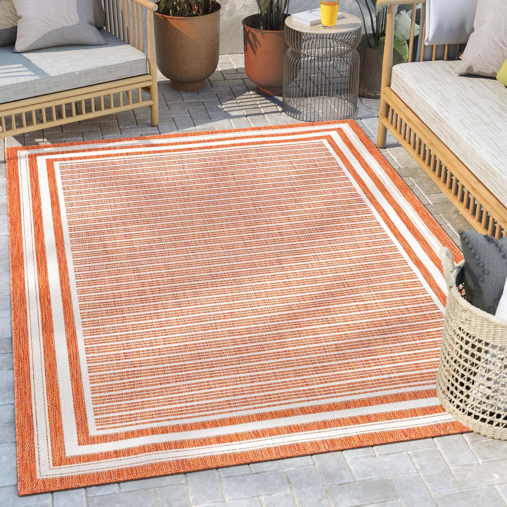 Frankie Modern Stripes Indoor/Outdoor Orange Textured 2'7 x 9'10 Runner Rug、mySite、gigharbornorthrealestate