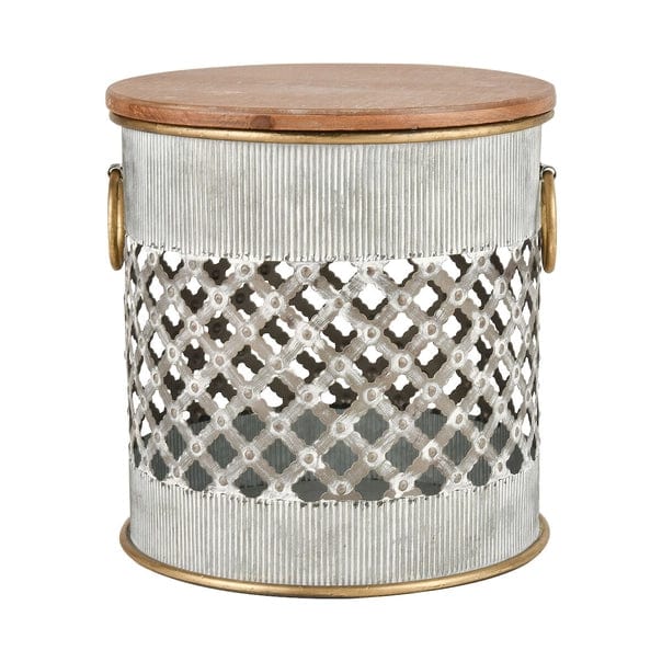 Set of 2 Parla Whitewashed Galvanized Metal & Wood Stools、mySite、g9winljtr