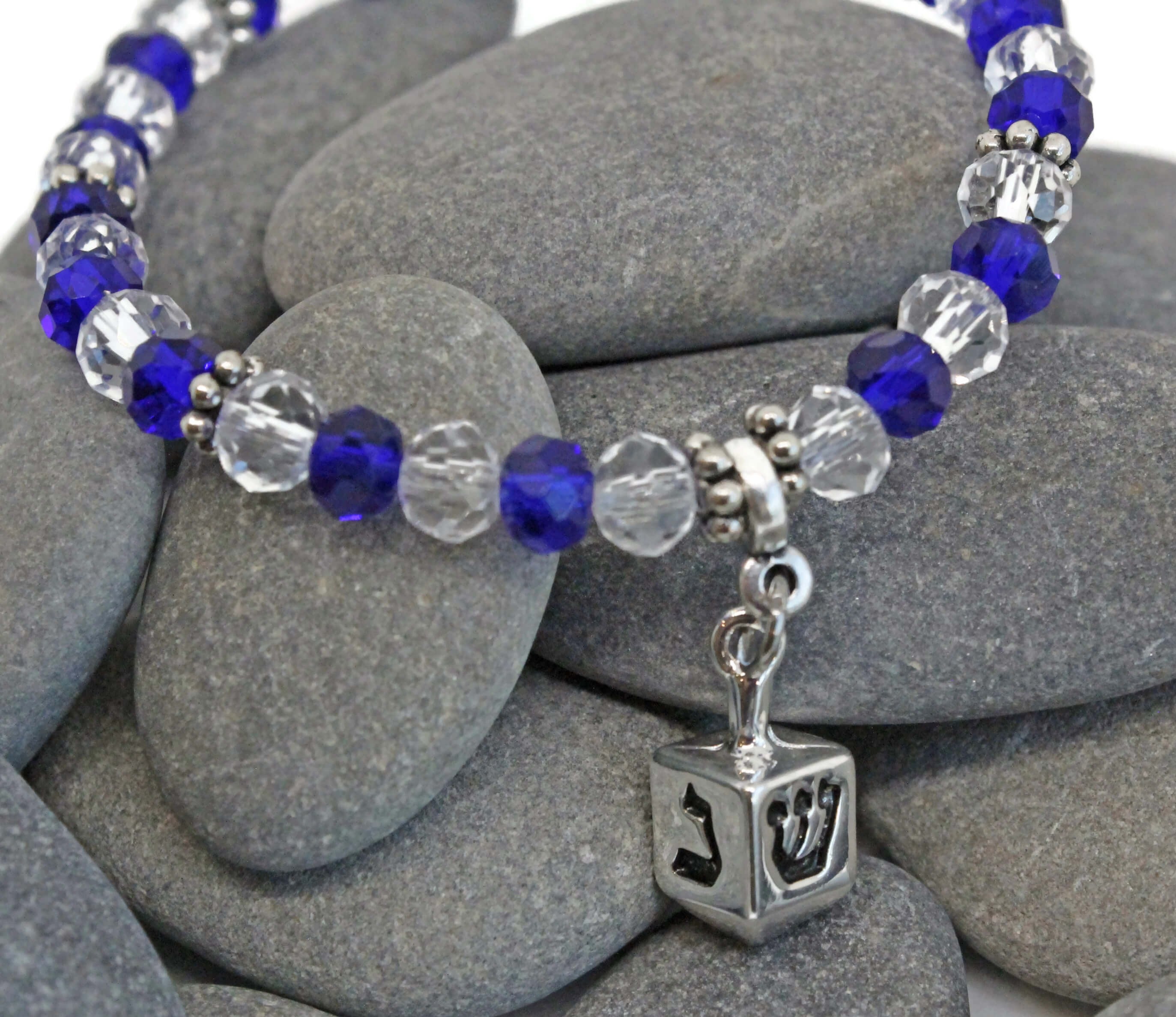Blue Glass Dreidel Charm Stretch Bracelet、mySite、topwebapps