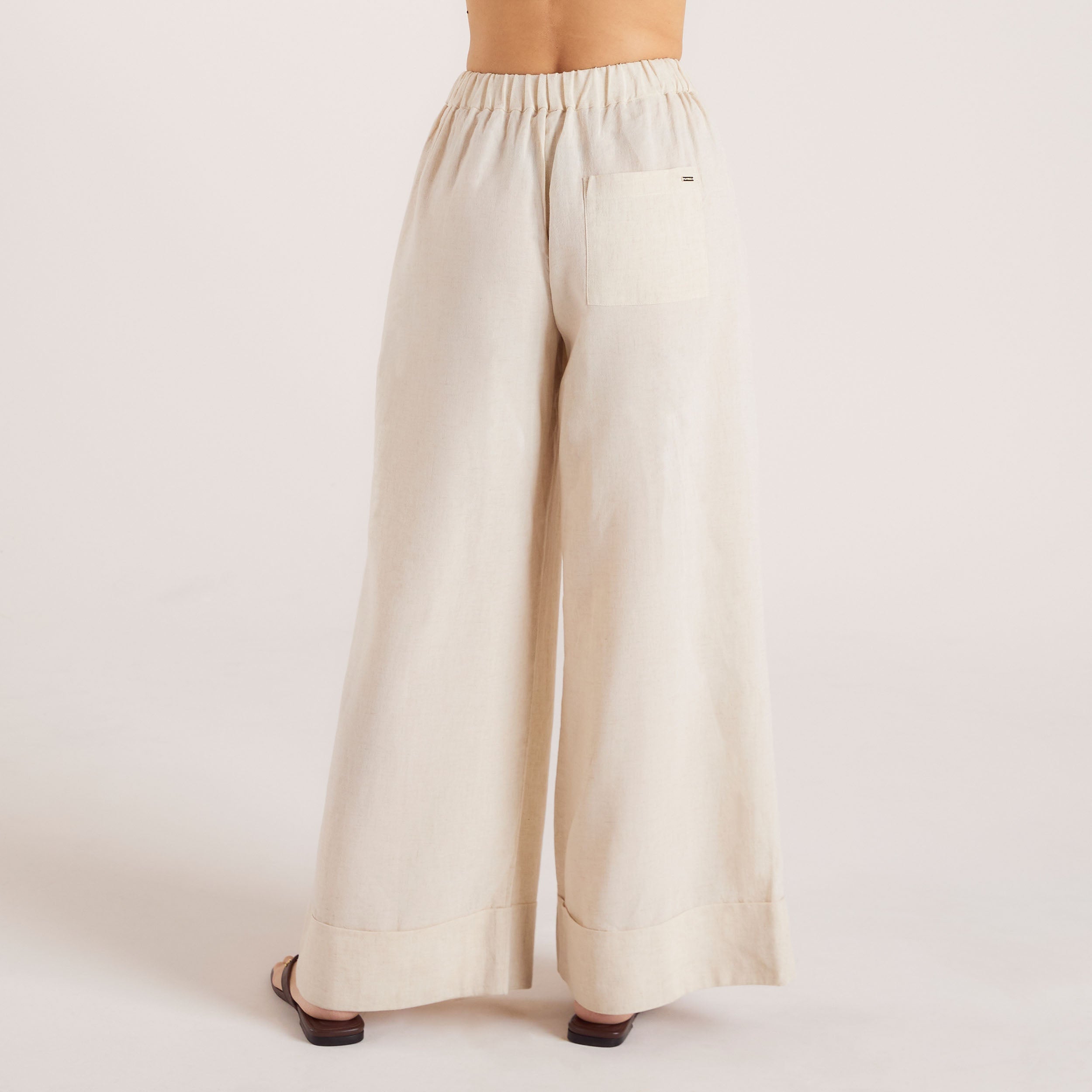 Linen Blend Wide-Leg Trousers - Cream、mySite、bengalsvssteelers