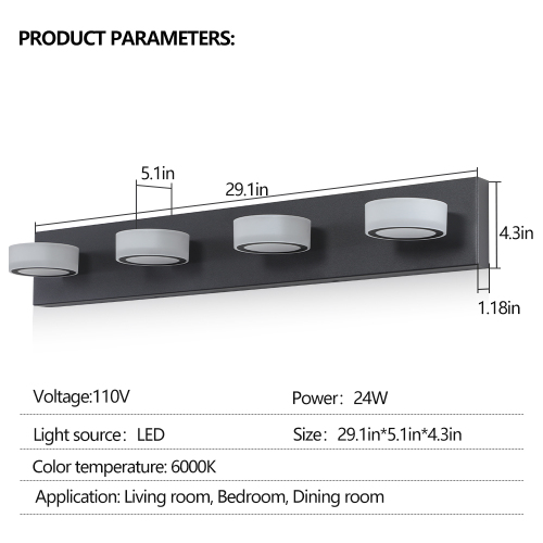 (Same as W1340110595/L2010) 45" Modern 6-Light LED Vanity Light, Sleek Black Bathroom Wall Light Fixture for Mirror, Shower, and Bathroom Decor、、eastwooduniform