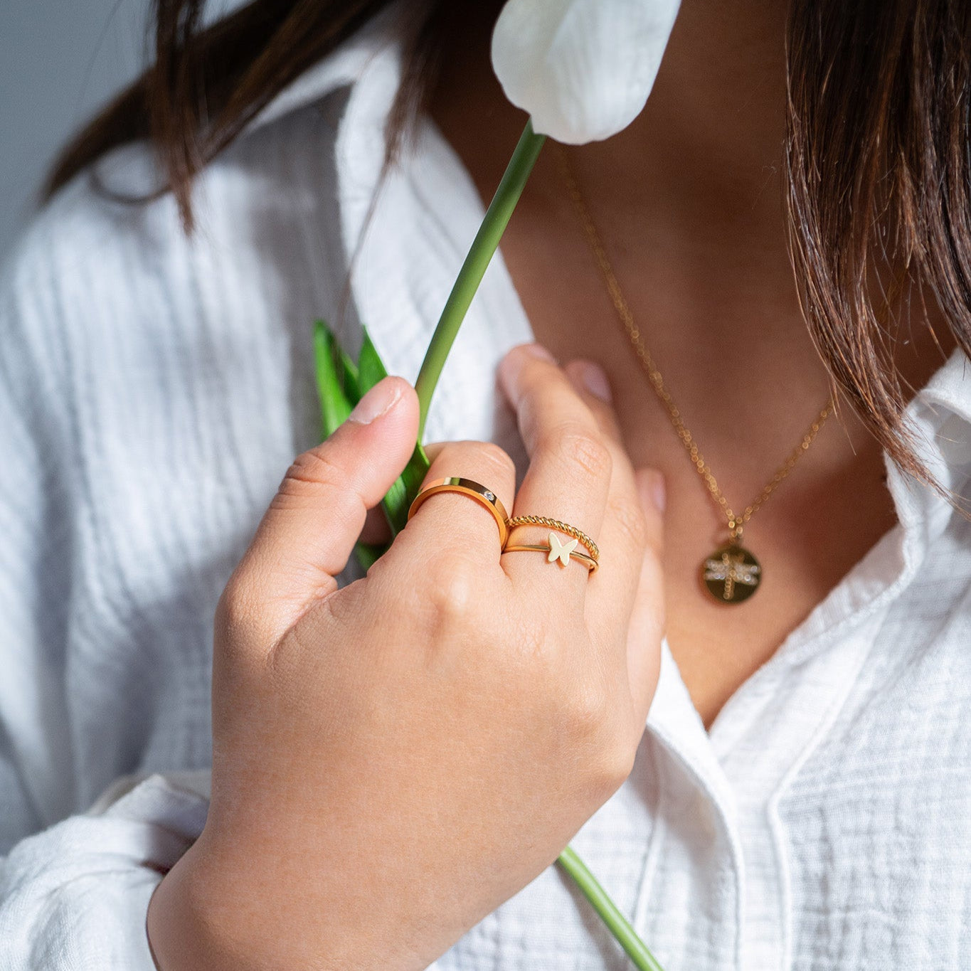 18K Gold PVD Stainless Steel Birthstone Engravable Stacking Ring / ZRJ1004、mySite、dreamappss