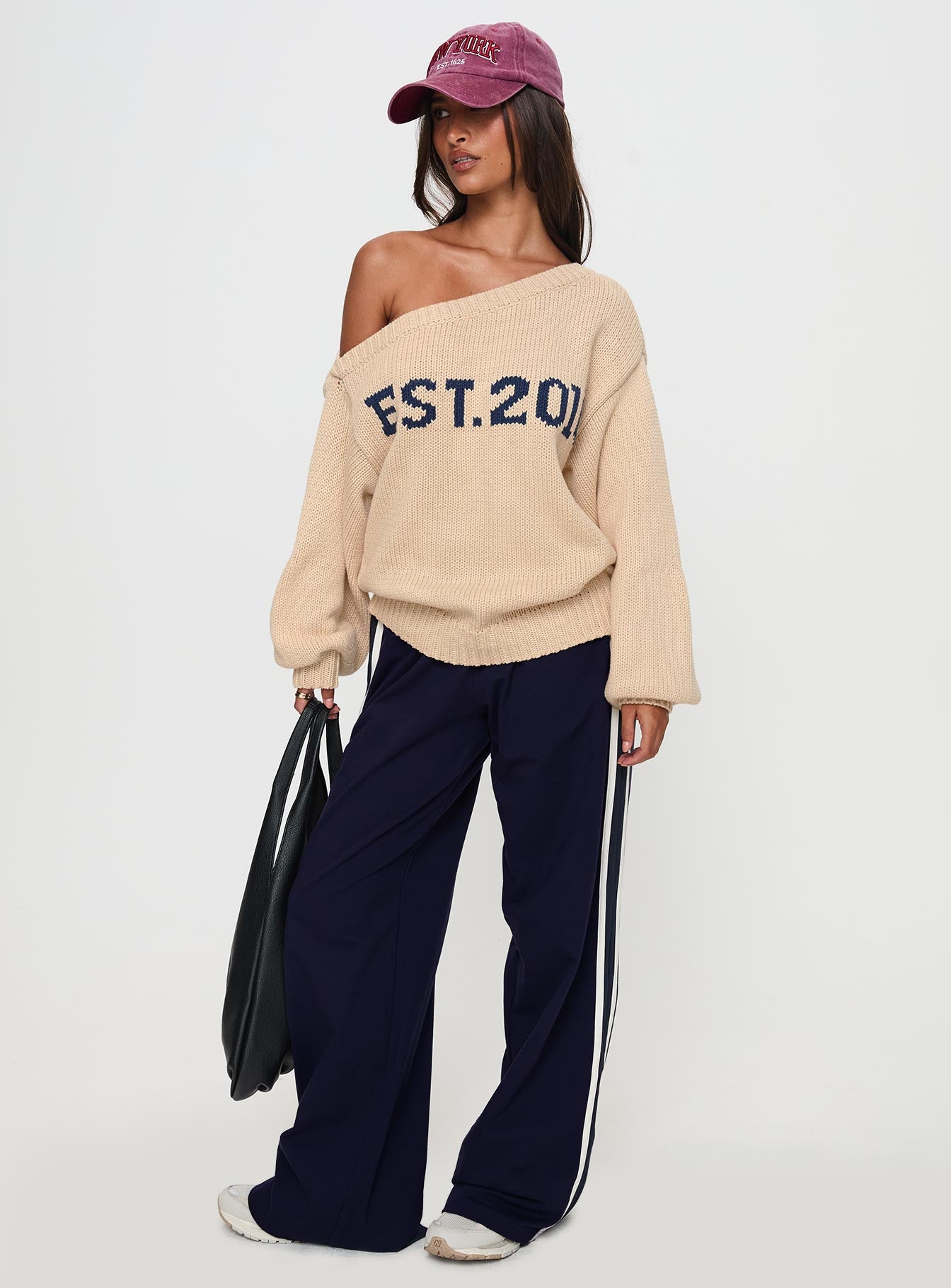 Jadynn Off Shoulder Knit Sweater Cream、mySite、solidvoid