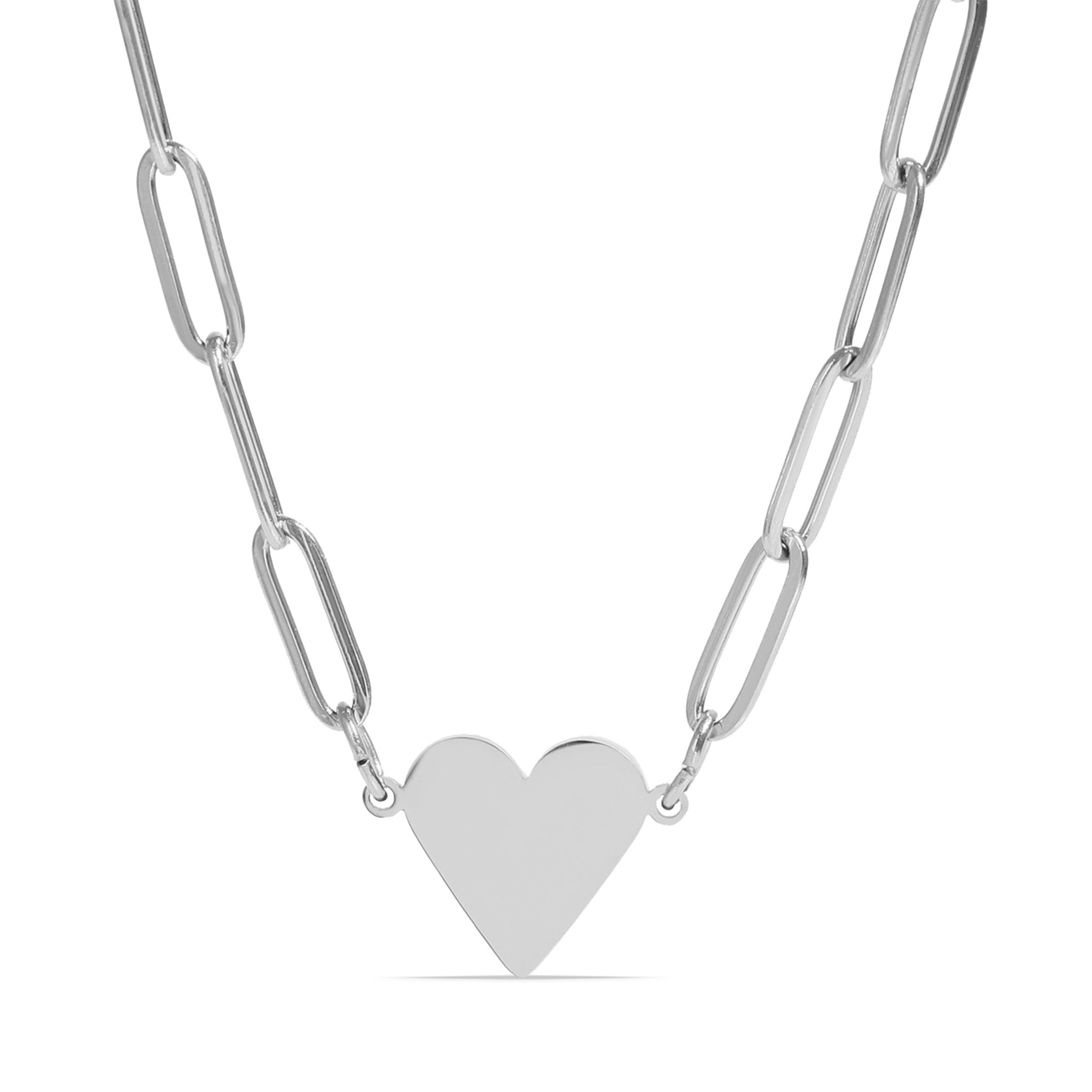 18K Gold PVD Stainless Steel Blank Heart Paperclip Necklace / SBB0304、mySite、dreamappss
