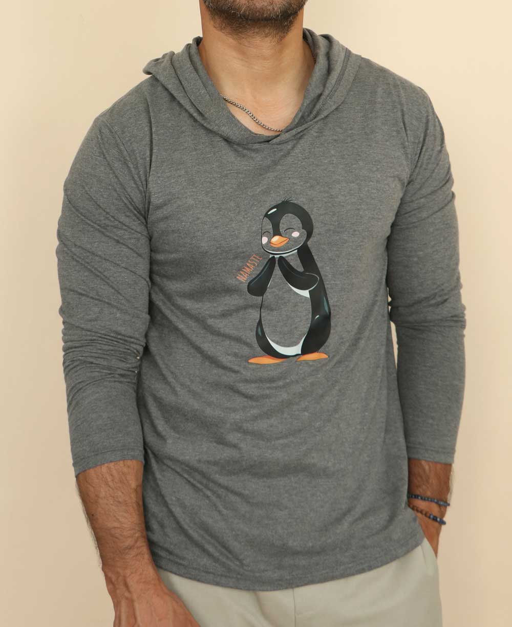 Men's Lightweight Namaste Penguin Long Sleeve Hoodie、mySite、topwebapps