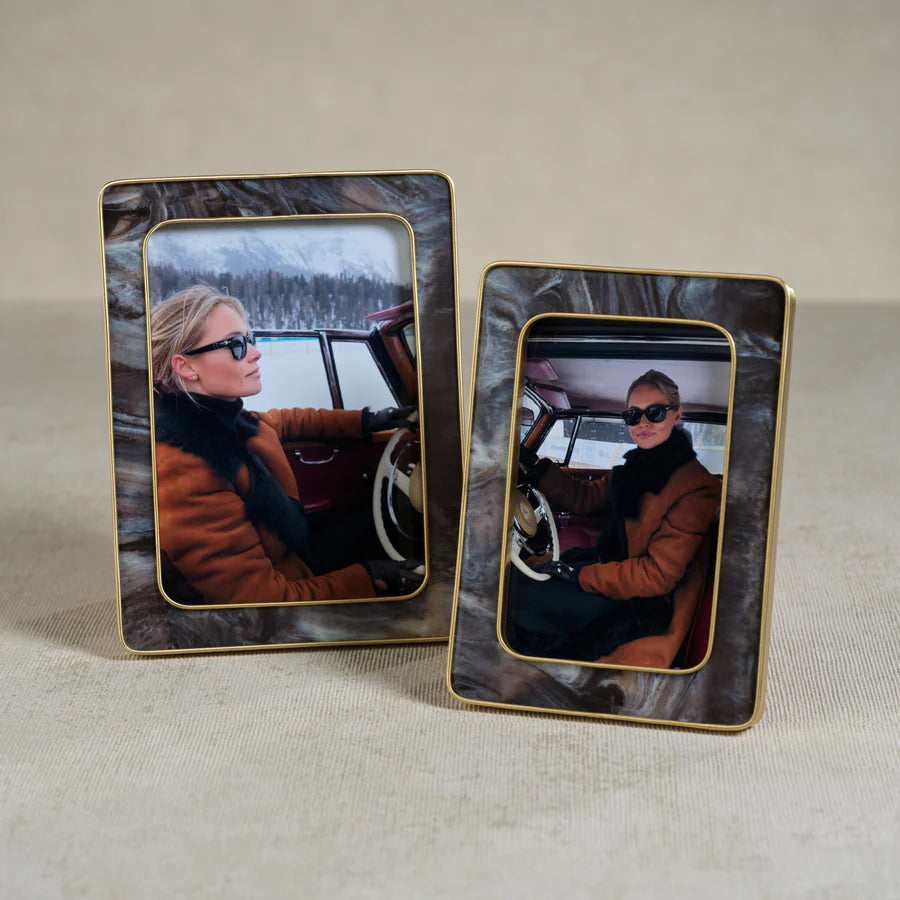  Marbled Hazel Resin Photo Frame with Antique Brass Trim、mySite、elrpsem3k
