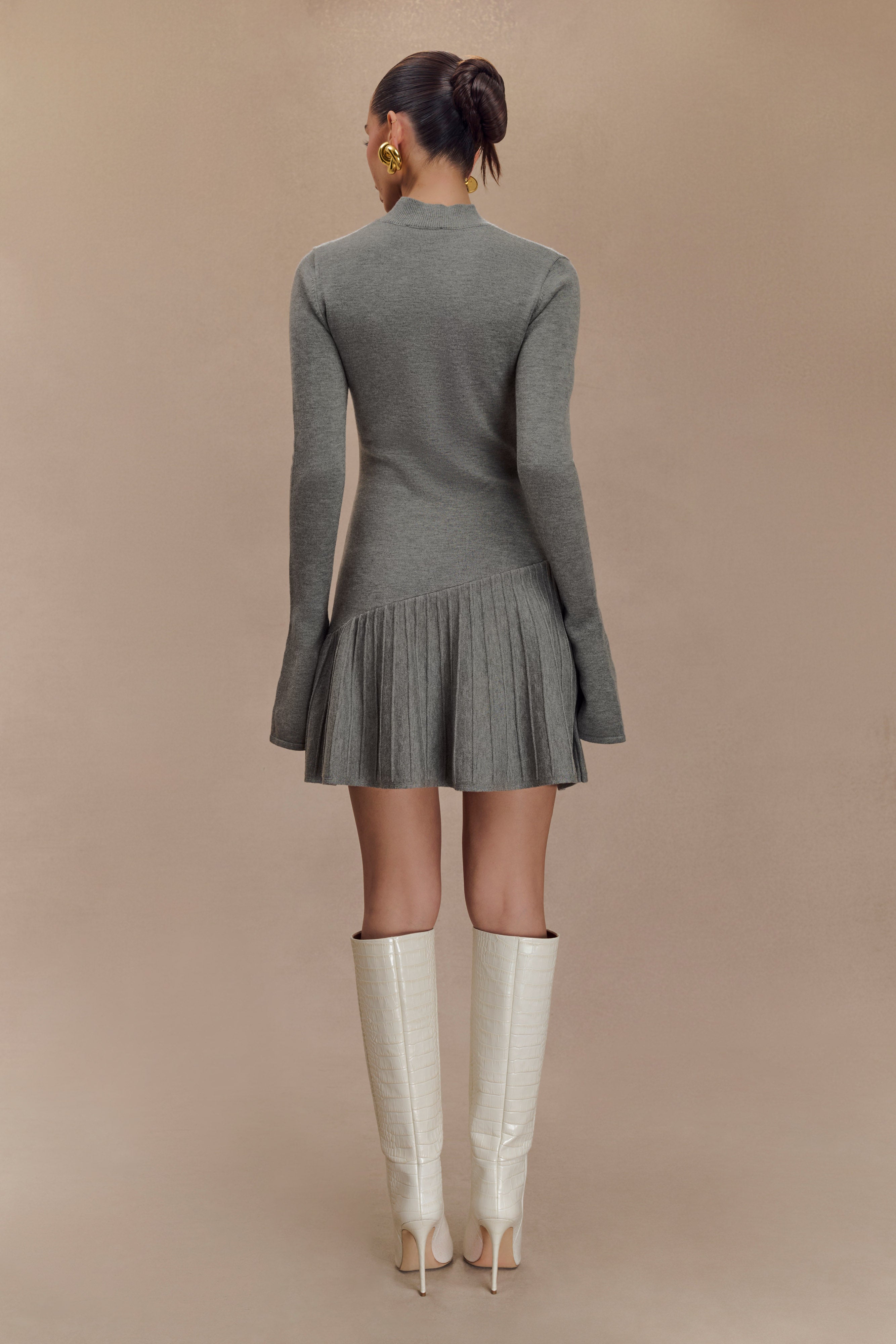 Blair Knit Mini Dress With Pleats - Charcoal、mySite、solidvoid