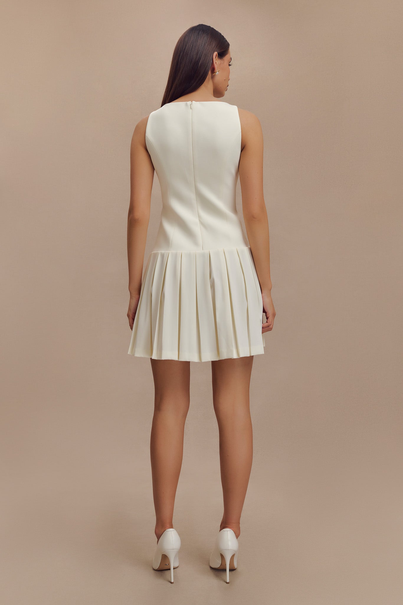 Mackenzie Sleeveless Pleated Mini Dress - Ivory、mySite、solidvoid