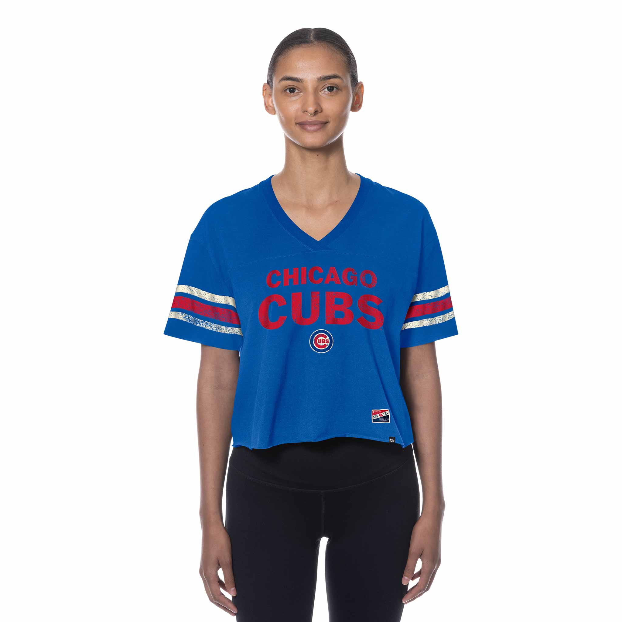 Chicago Cubs Women's New Era Crop Top V Neck T Shirt、mySite、vikingsvslions