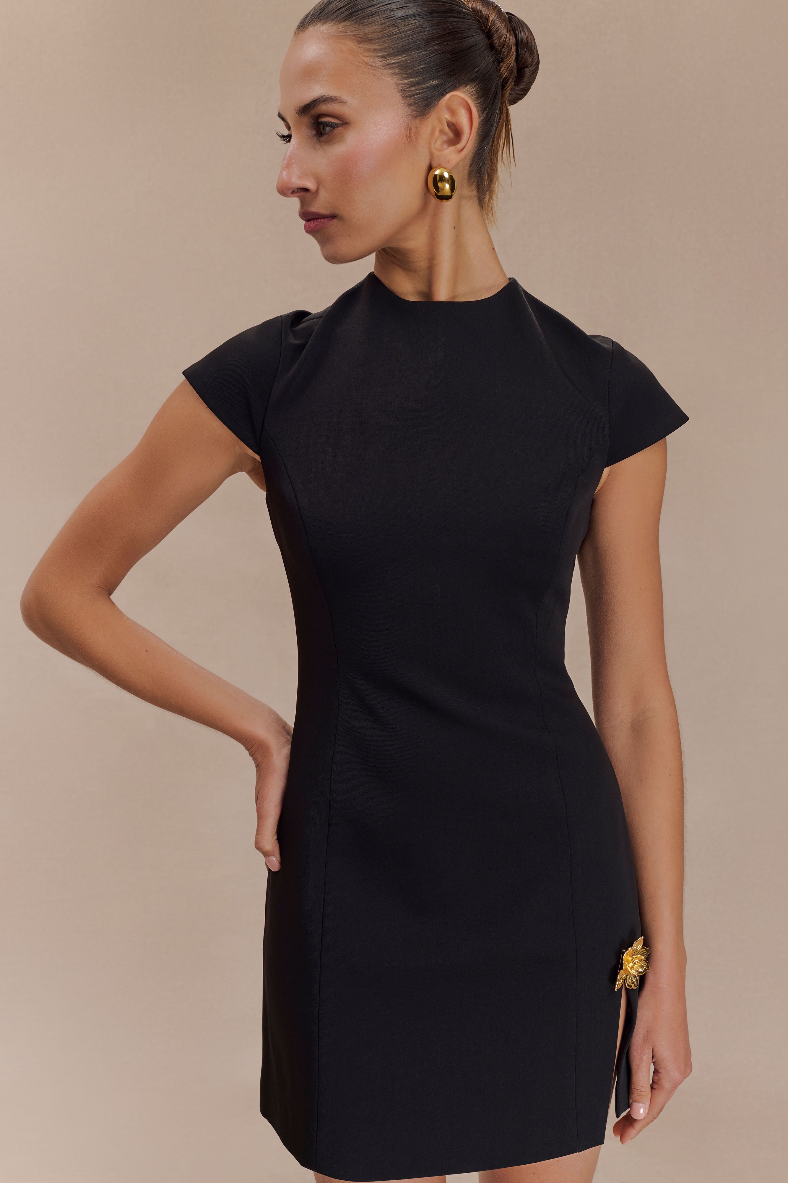 Remi Suiting Mini Dress With Floral Hardware - Black、mySite、solidvoid