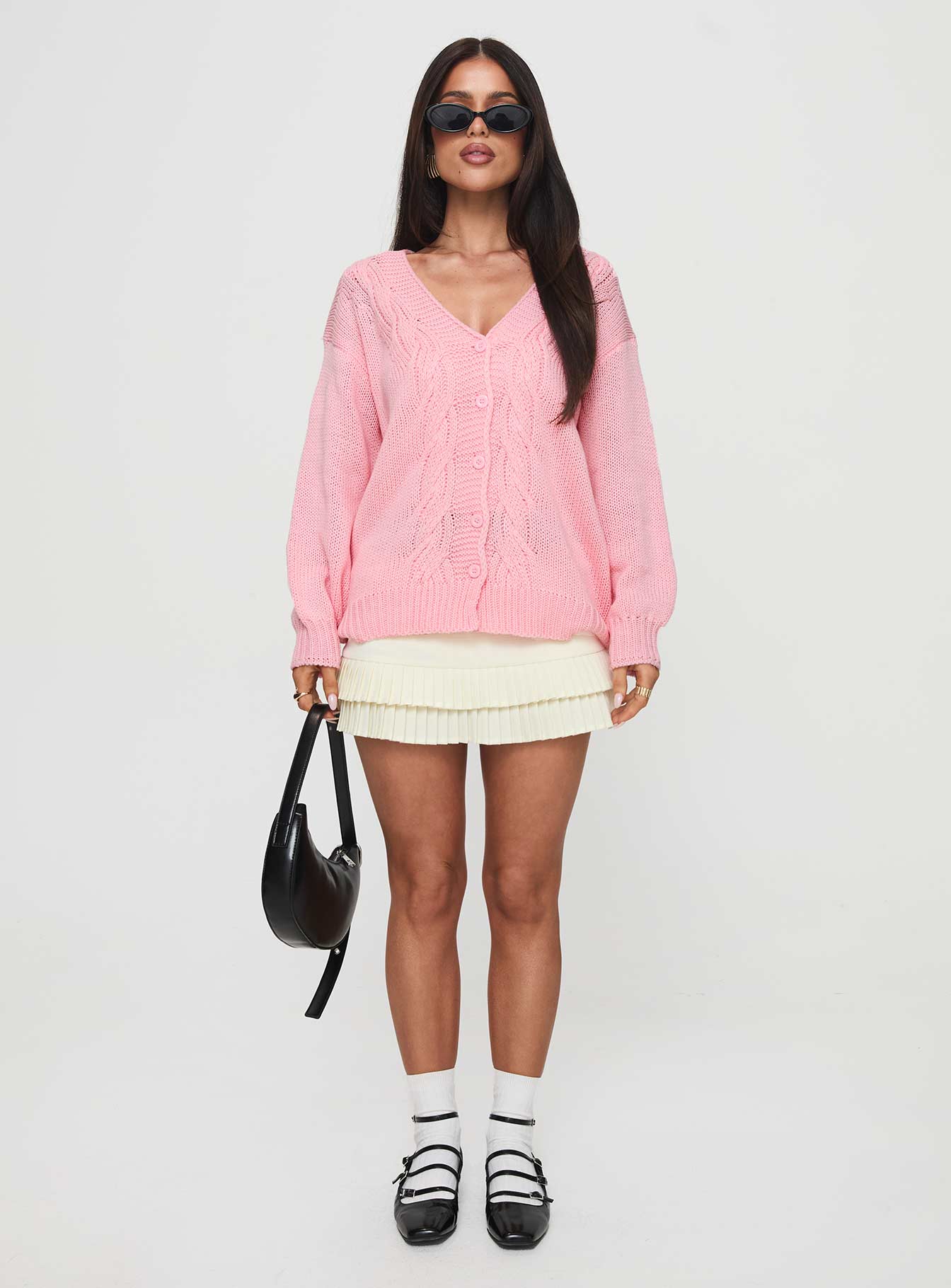 Sezza Cable Knit Cardigan Baby Pink、mySite、solidvoid