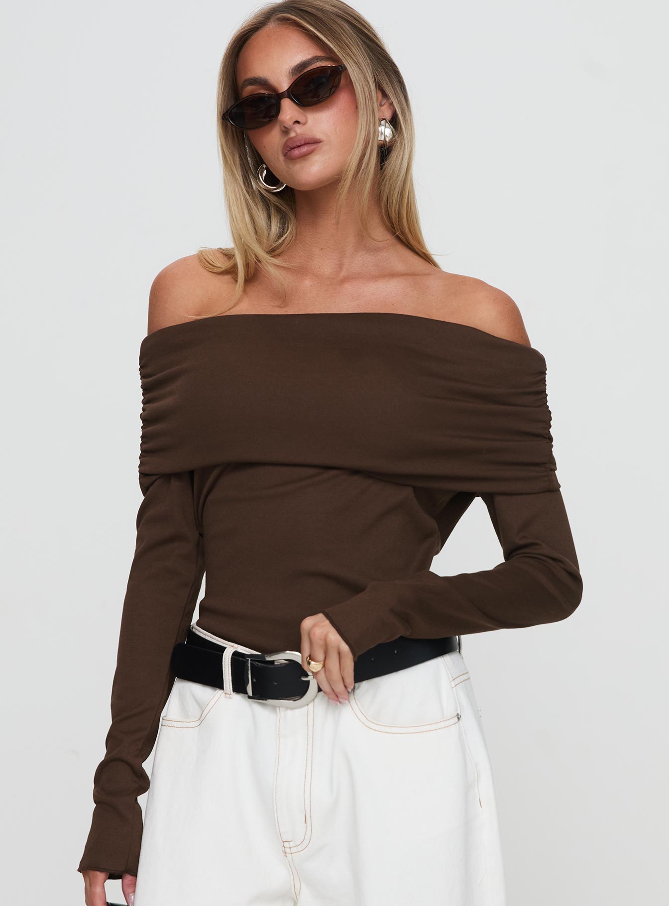 Spoilt Off The Shoulder Bodysuit Brown、mySite、solidvoid