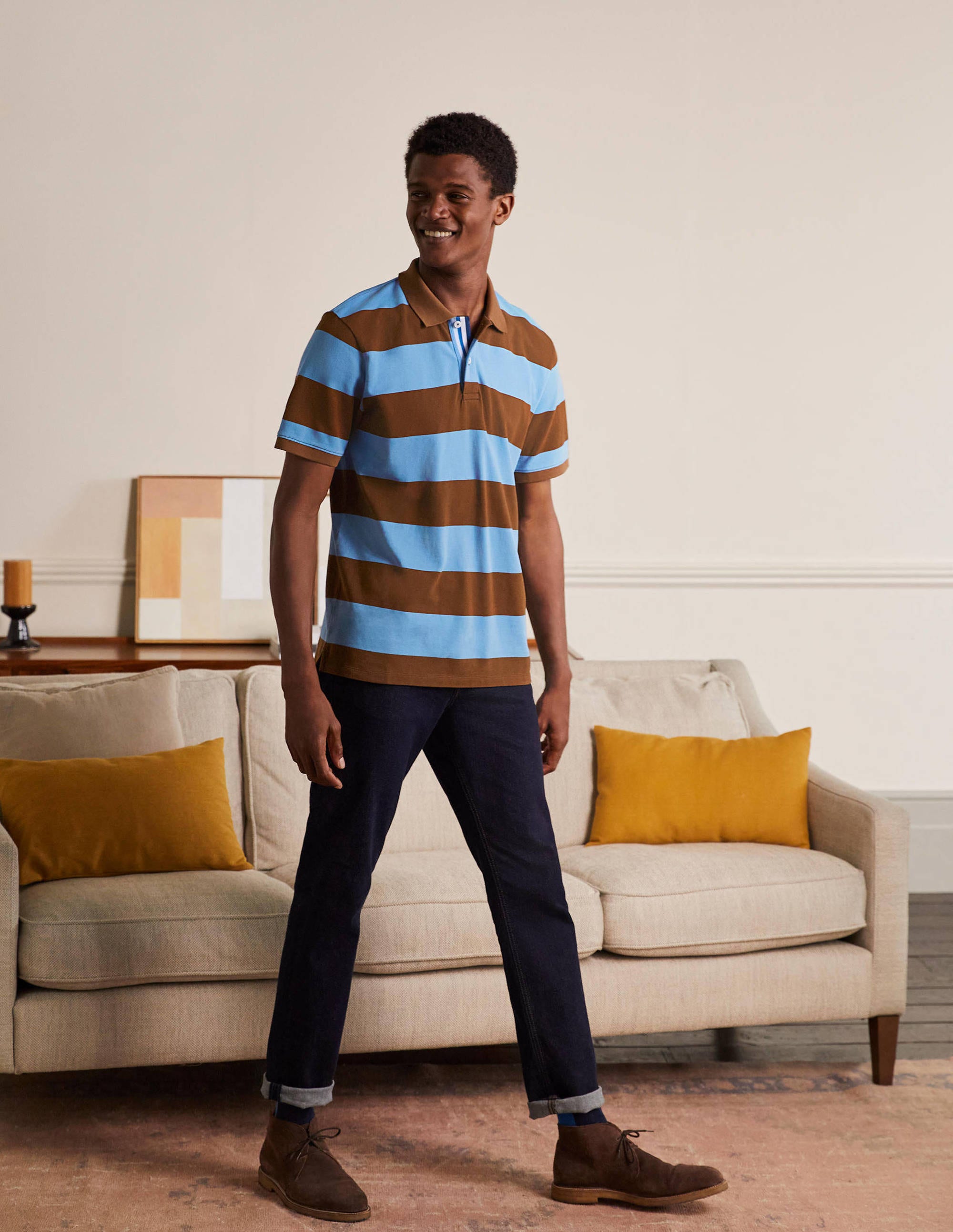  Piqué Polo Shirt-Lichen/ Cacao Stripe、mySite、ashleygrahame