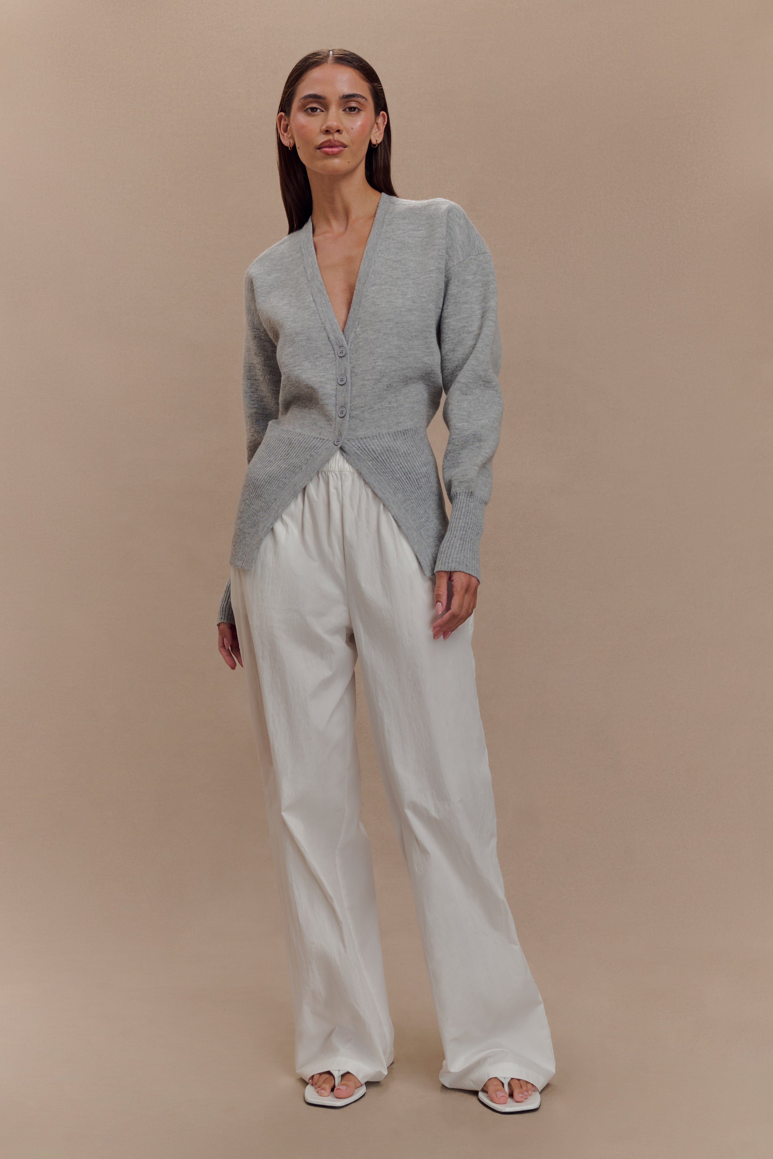 Alexia Buttoned Oversized Cardigan - Grey Marle、mySite、solidvoid