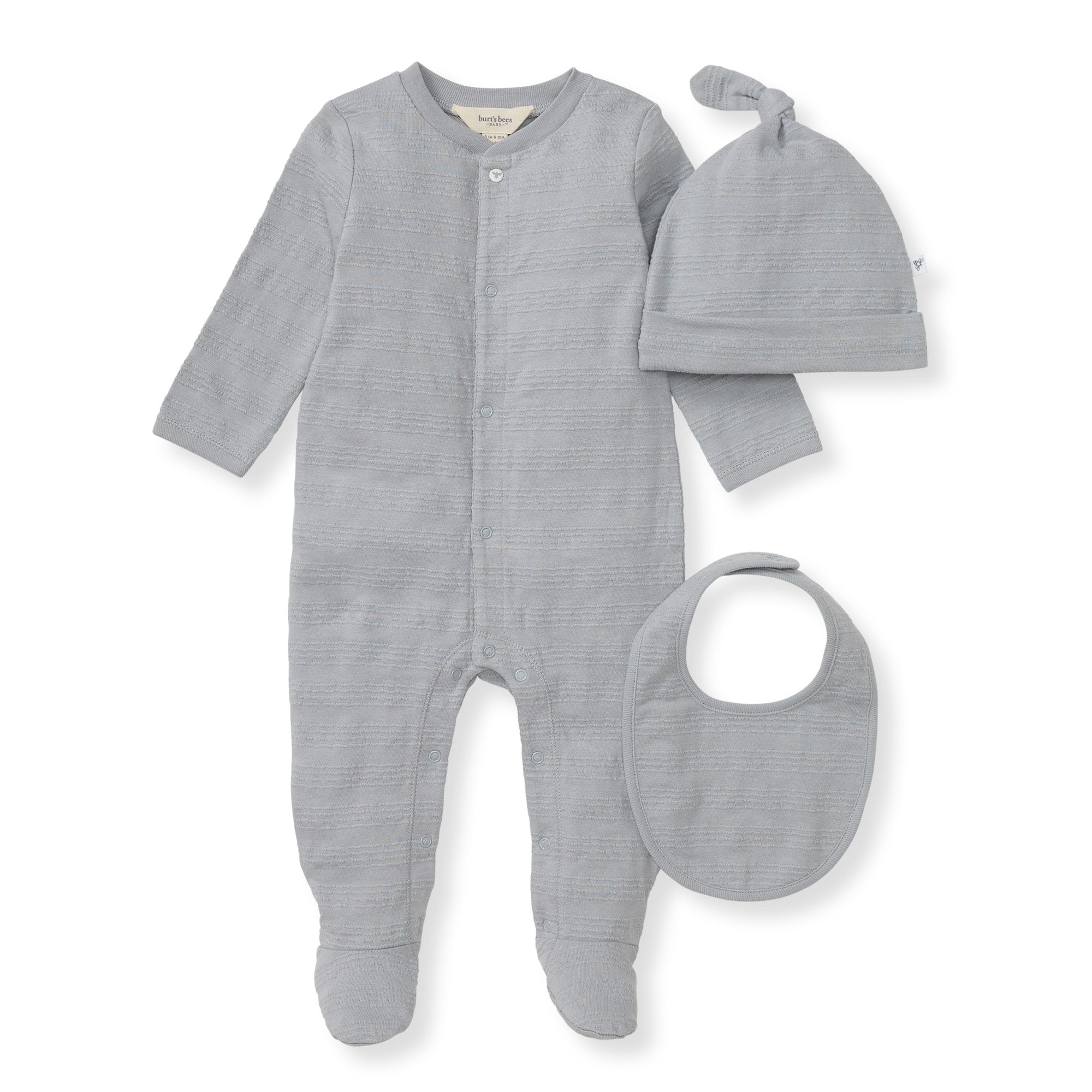 Organic Cotton Jumpsuit, Bib & Hat 3 Piece Set - Quarry、mySite、g9winljtr